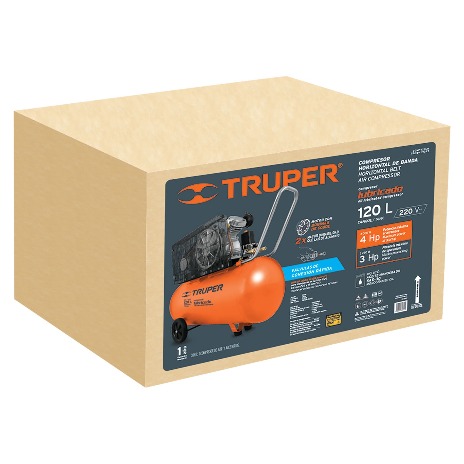 Compresor horizontal 120 L 4 HP 220 V - Imagen 2