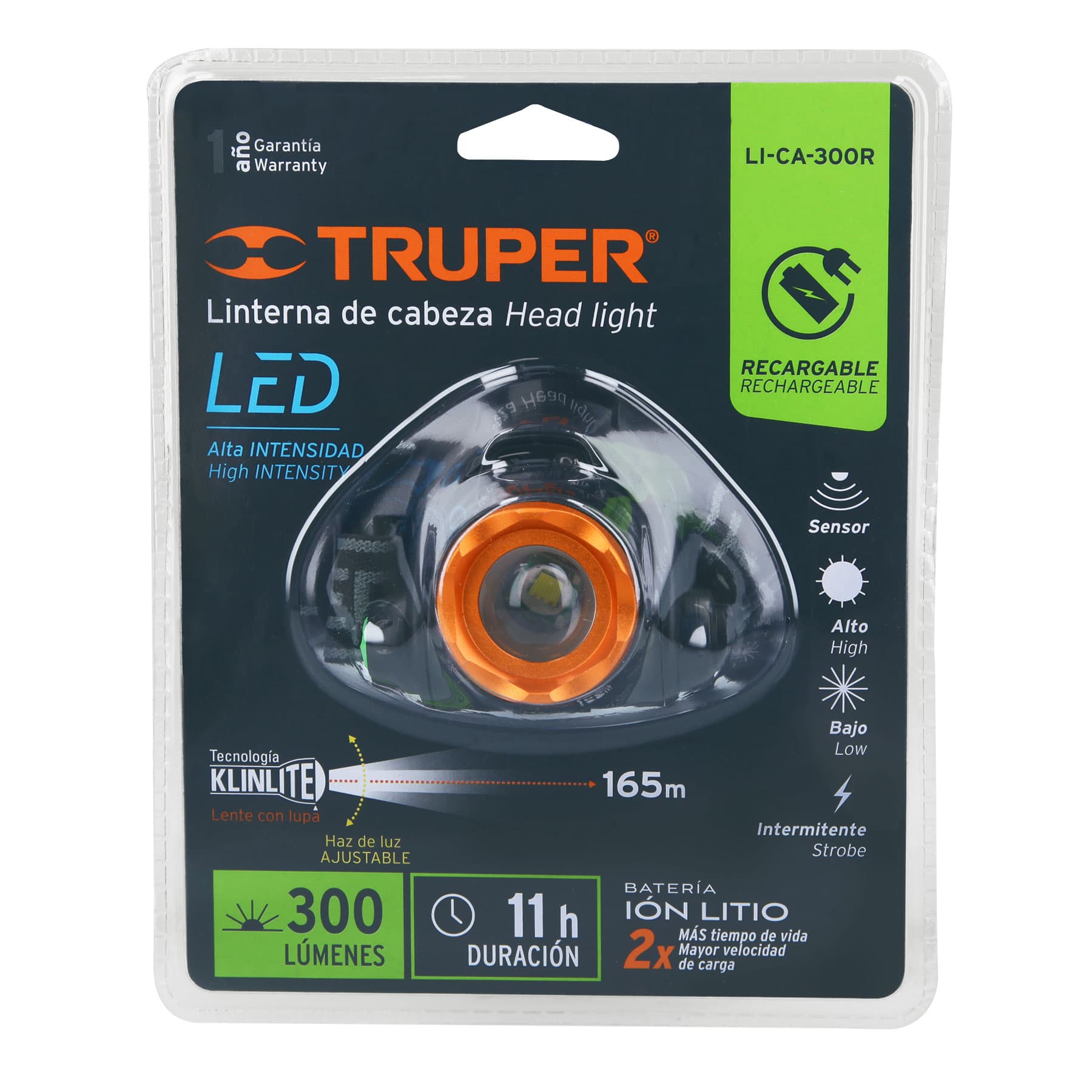 Linterna de minero 300 lúmenes 1 LED recargable - Imagen 2