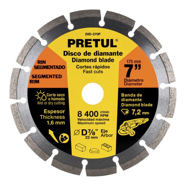 Disco de diamante de 7" x 1.6 mm rin segmentado Pretul