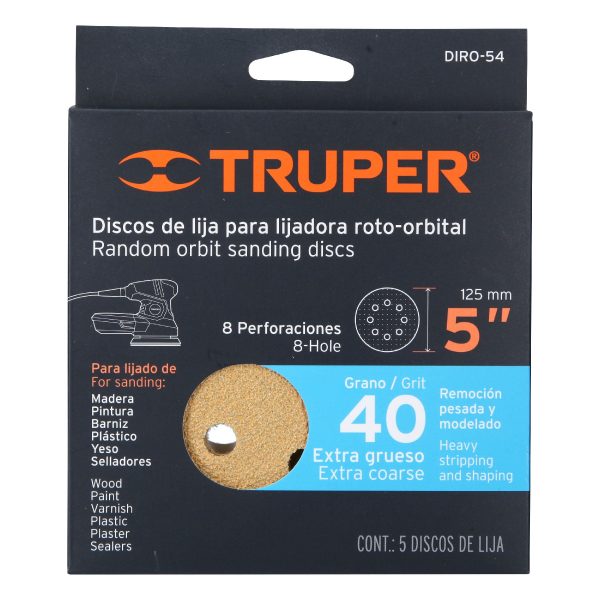 Caja con 5 discos de lija 5" grano 40 lijadora roto-orbital