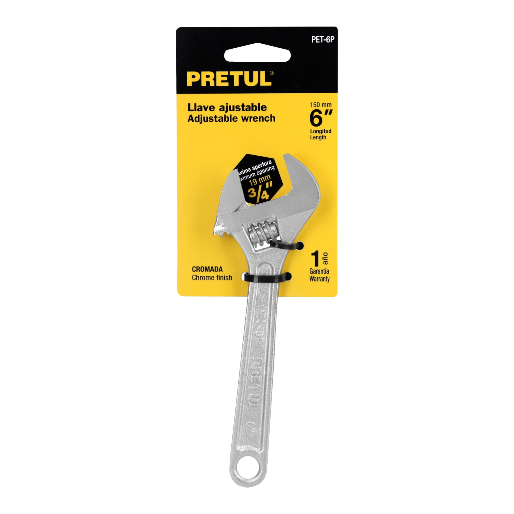 Llave ajustable (perico) 6" cromada Pretul - Imagen 2