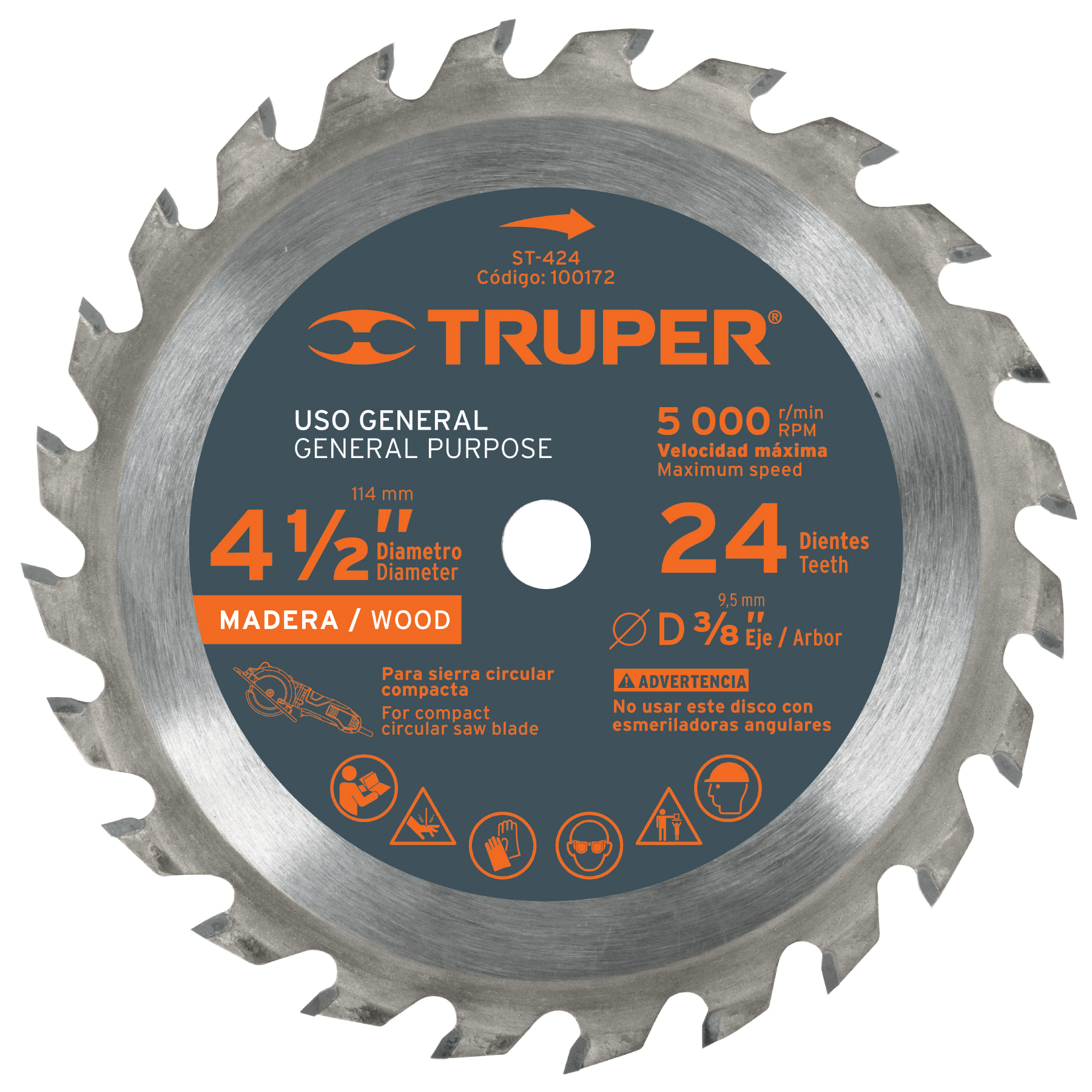 Disco sierra 4-1/2" para madera 24 dientes centro 3/8"