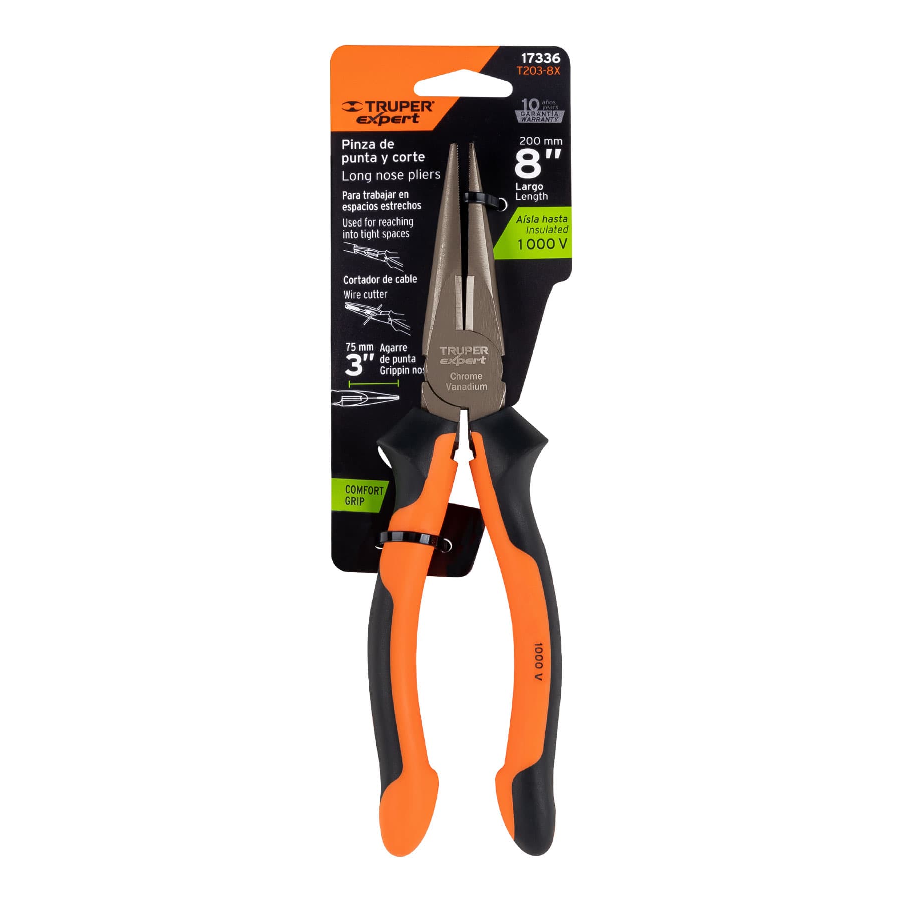 Pinza punta y corte 8" mango Comfort Grip Truper Expert - Imagen 2