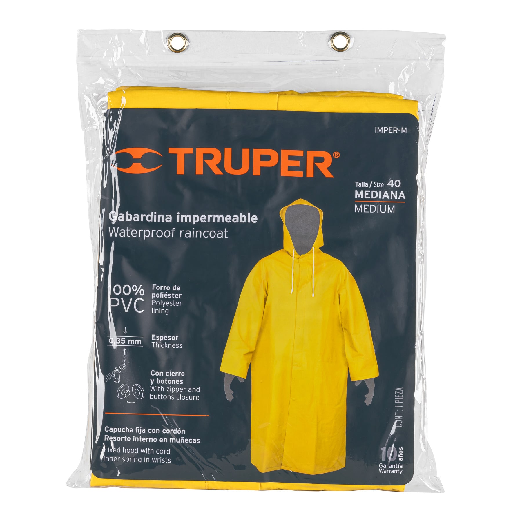 Gabardina impermeable doble capa talla M Truper - Imagen 3