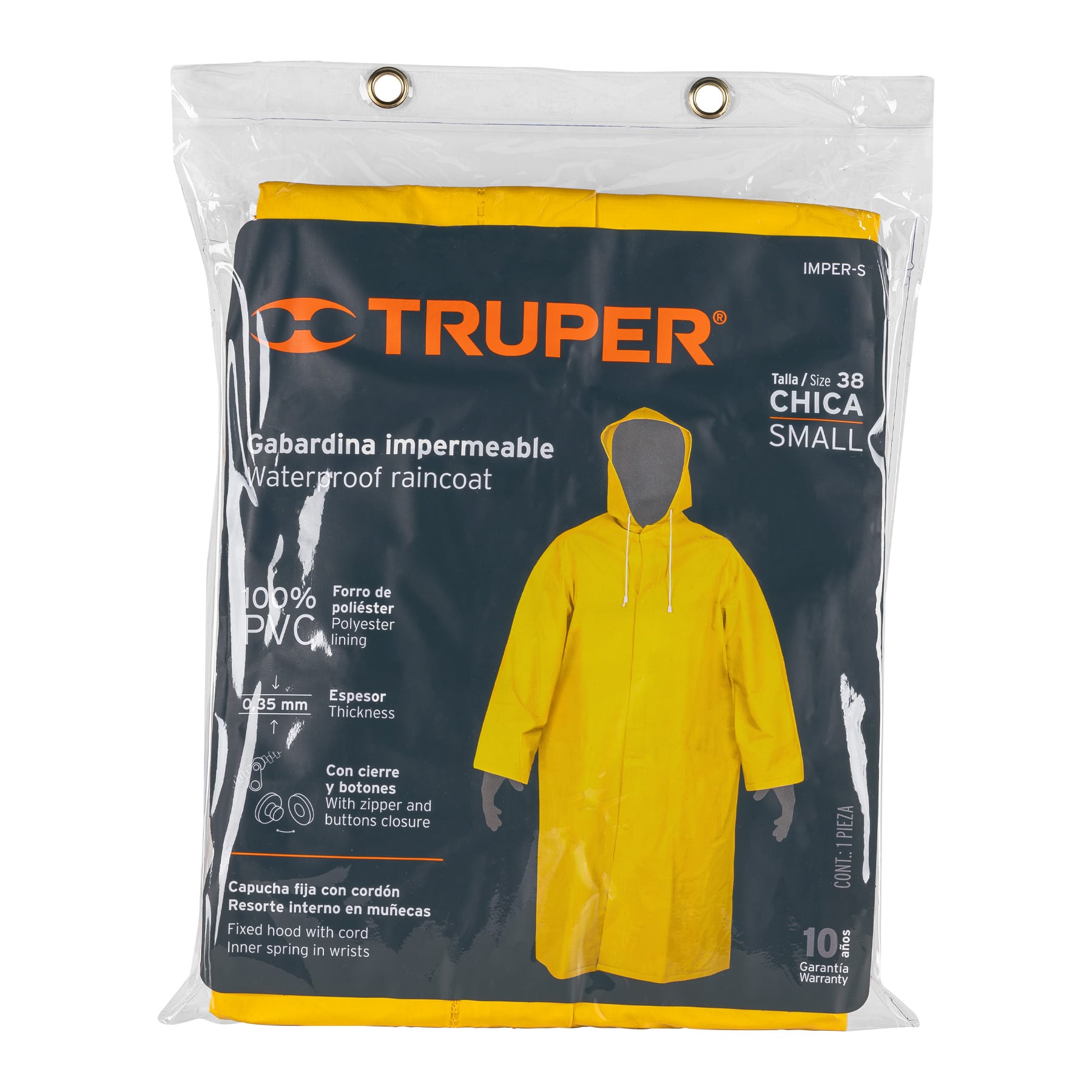 Gabardina impermeable doble capa talla CH Truper - Imagen 3