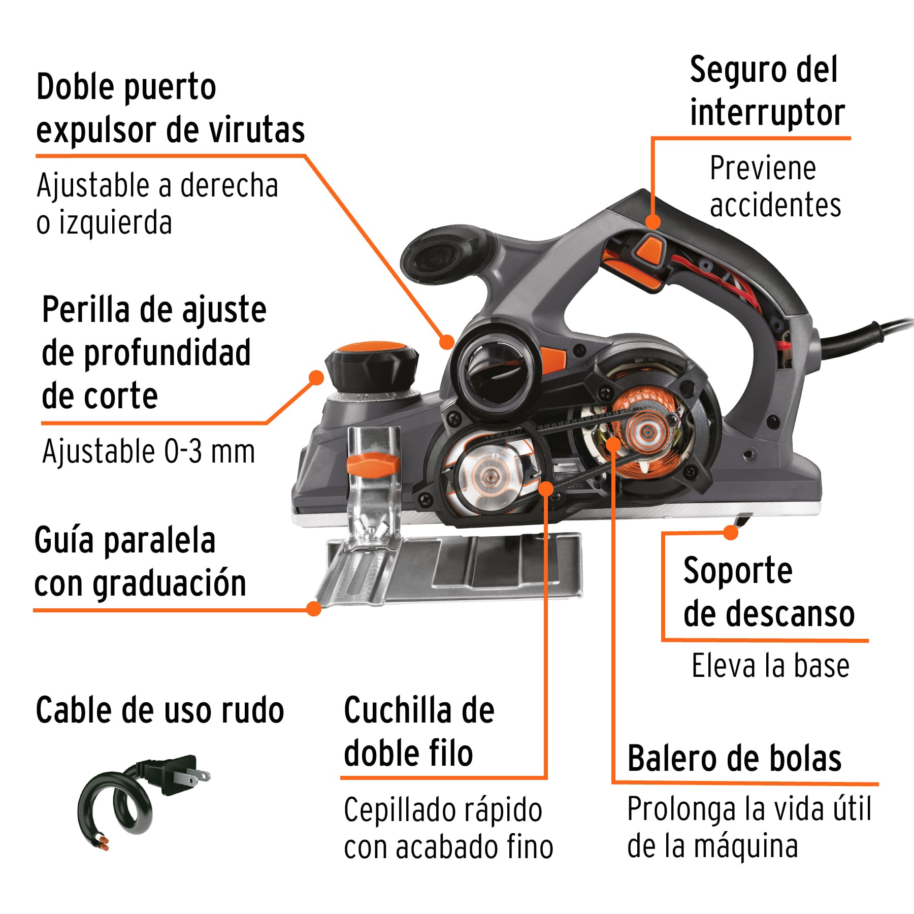 Cepillo eléctrico 4-1/2" 950 W industrial Truper - Imagen 2