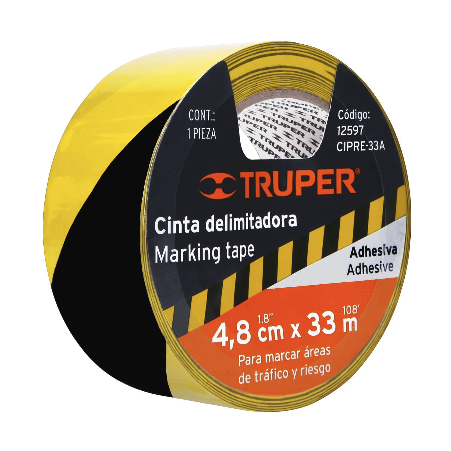 Rollo de 33 m de cinta delimitadora amarilla/negro Truper - Imagen 4