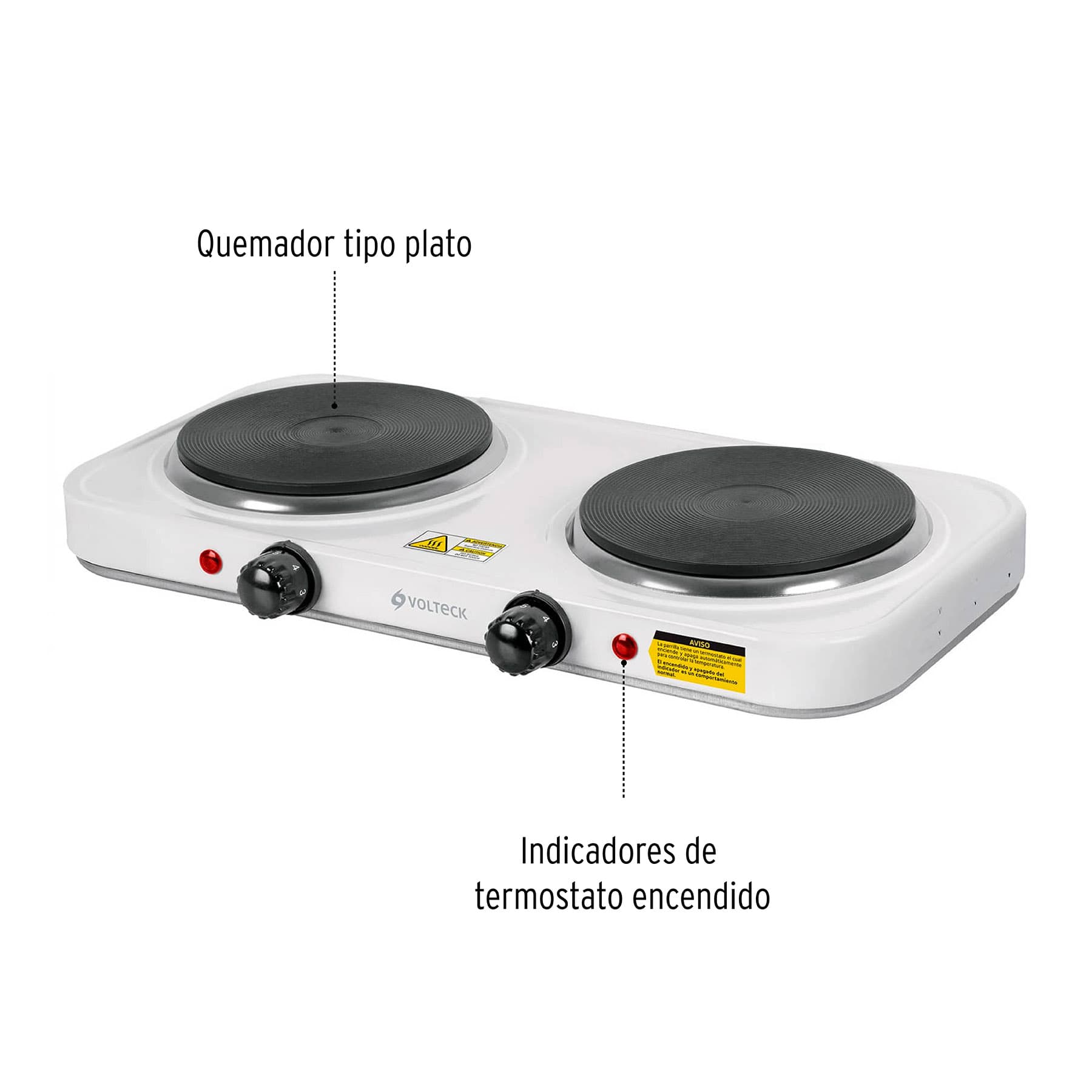 Parrilla eléctrica doble quemador tipo disco blanca Volteck - Imagen 3