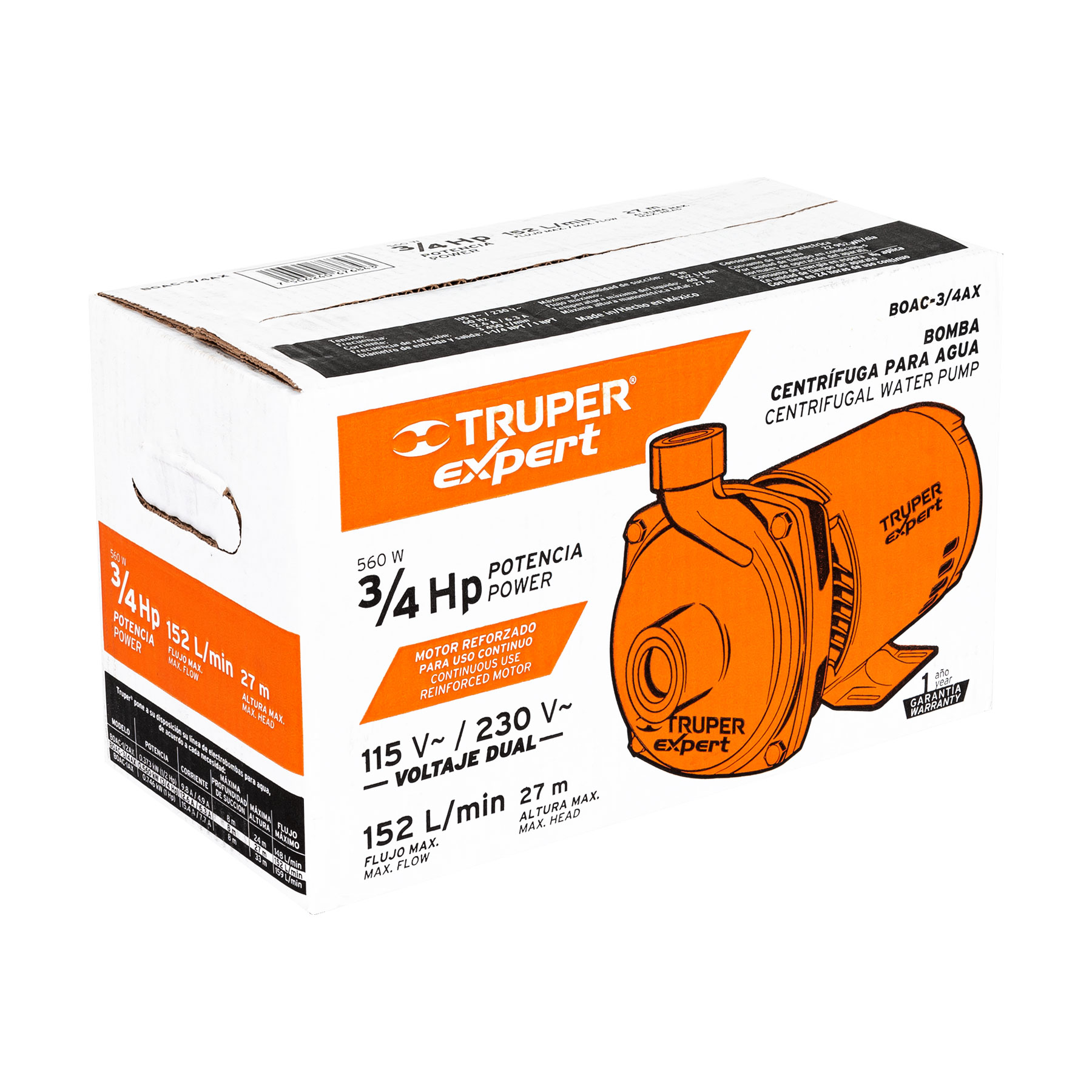 Bomba centrífuga para agua, 3/4 HP, Truper Expert - Imagen 4
