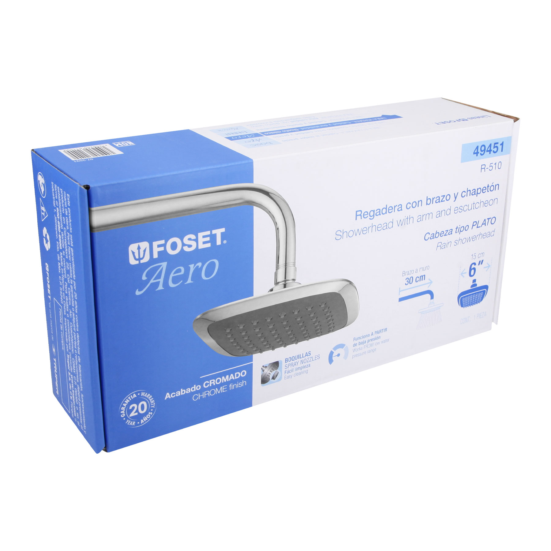 Regadera cuadrada 6" brazo inoxidable - Imagen 2