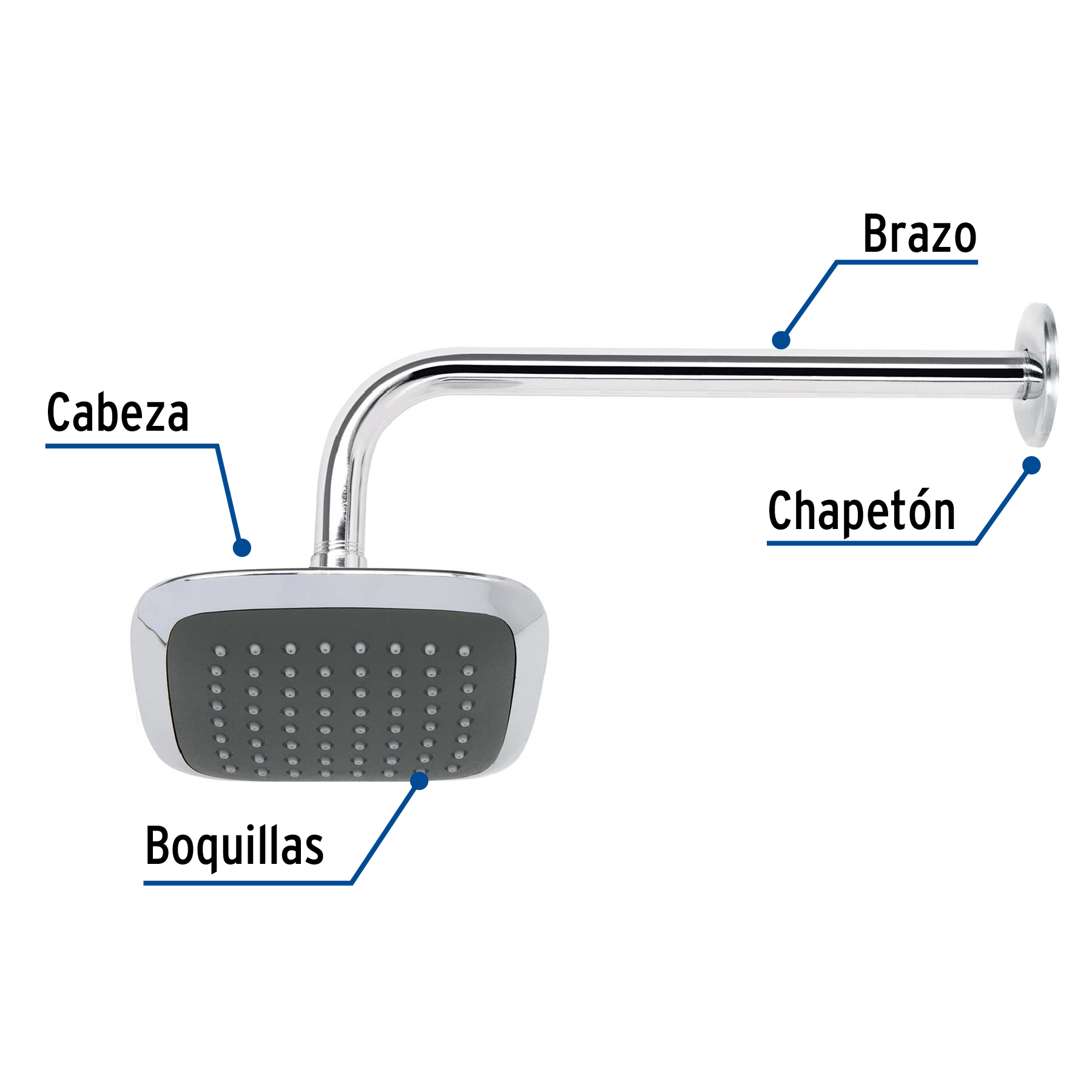 Regadera cuadrada 6" brazo inoxidable - Imagen 3
