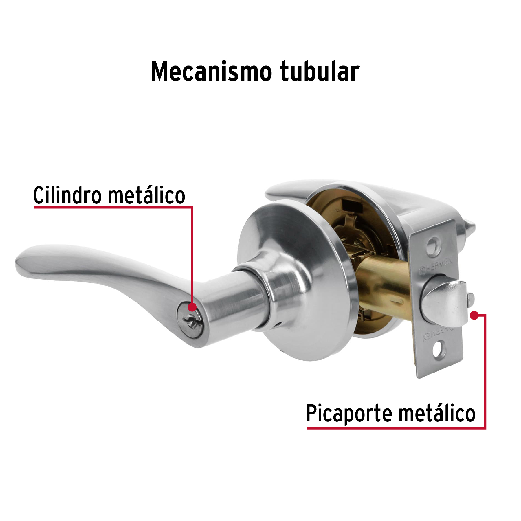 Cerradura manija recámara cromo mate Hermex - Imagen 3