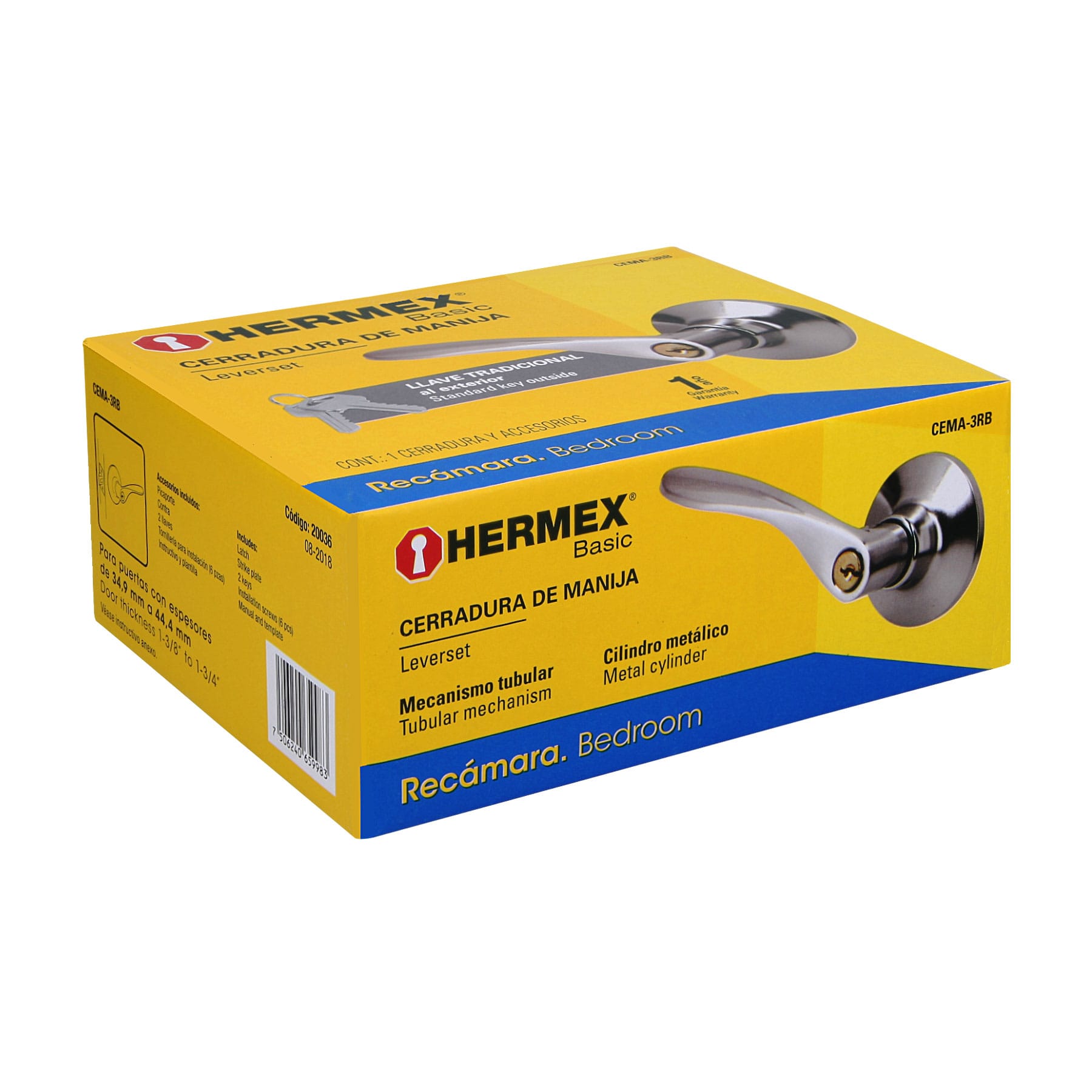 Cerradura manija recámara cromo mate Hermex - Imagen 2
