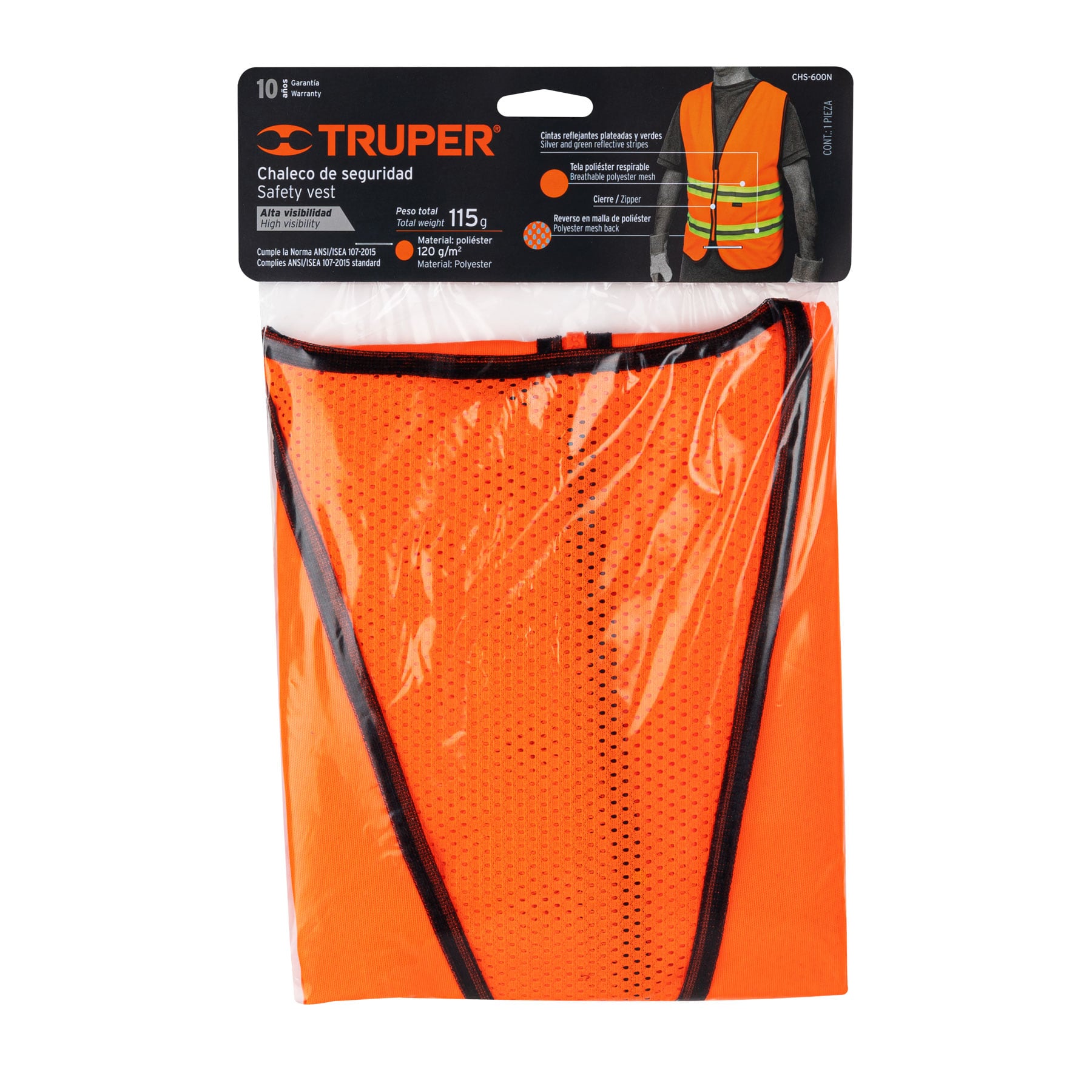 Chaleco de seguridad naranja alta visibilidad - Imagen 2