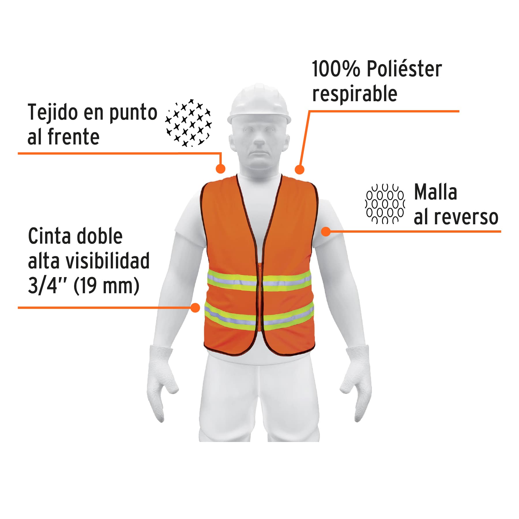 Chaleco de seguridad naranja alta visibilidad - Imagen 3