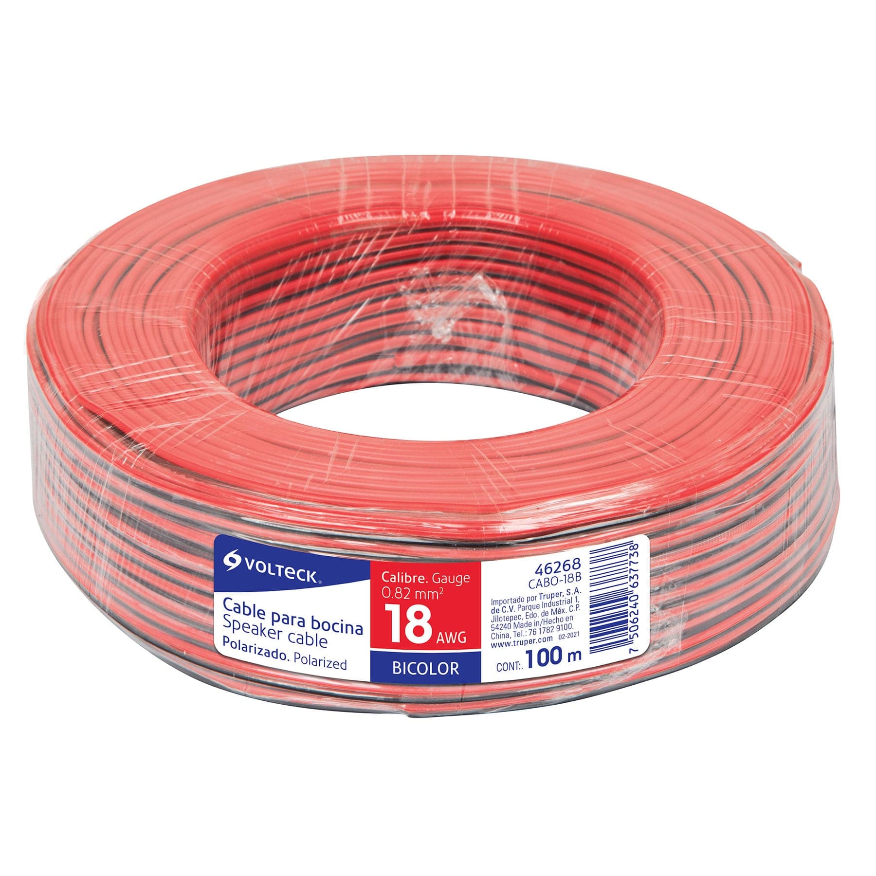 Rollo de 100 m de cable bicolor para bocina 18 AWG