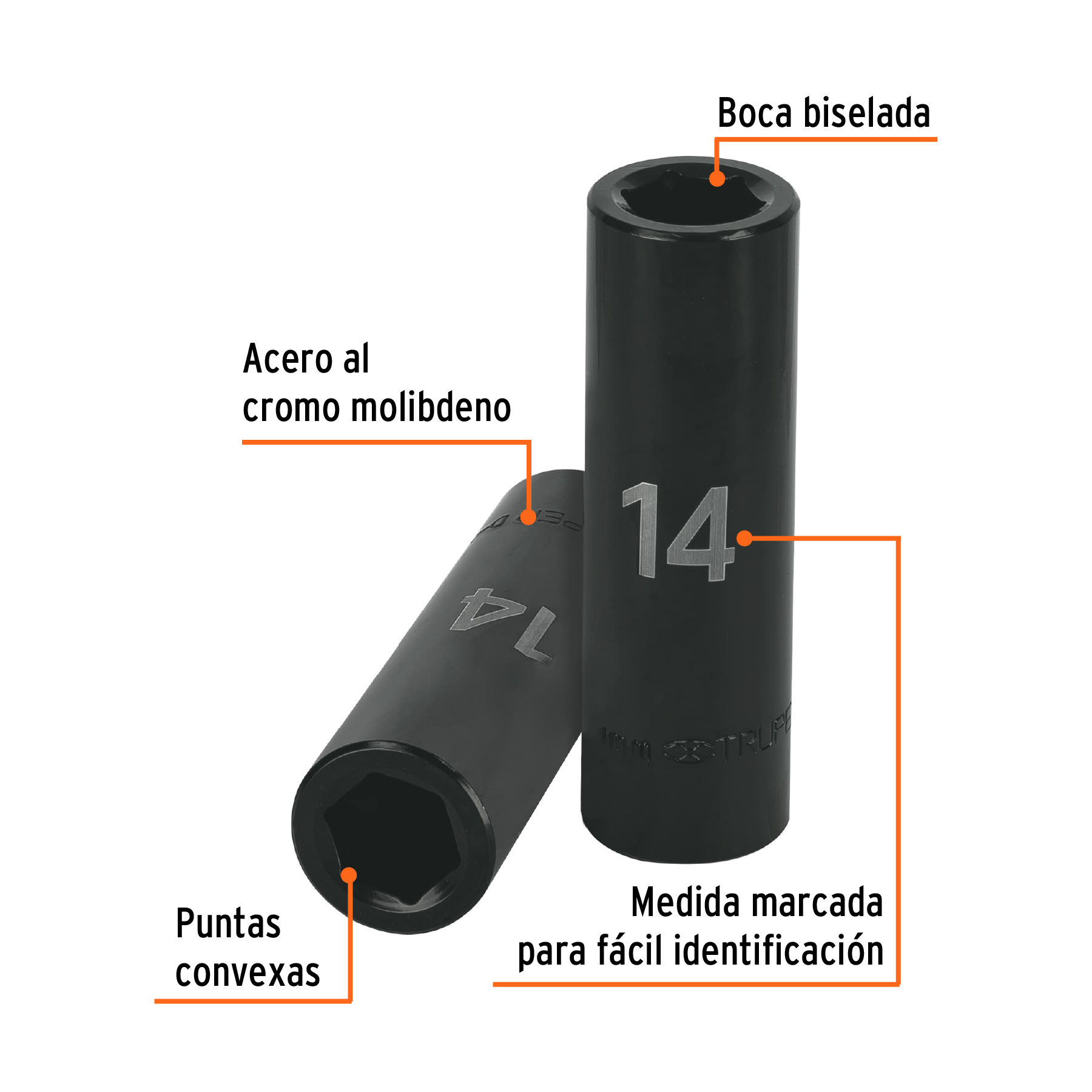 Copa larga de impacto 6 puntas 14 mm, raíz 1/2" - Imagen 3