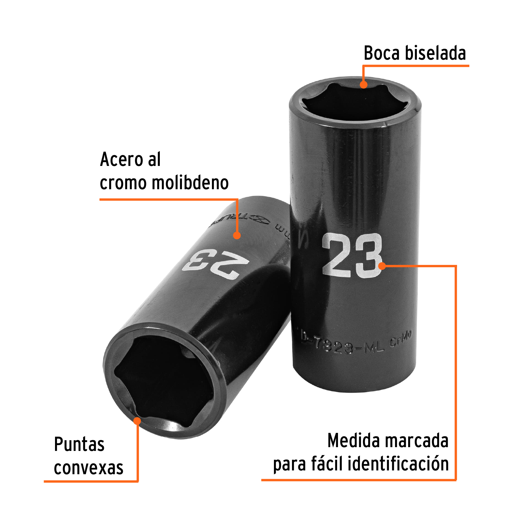 Copa larga de impacto 23 mm 6 puntas, raíz 1/2" - Imagen 3