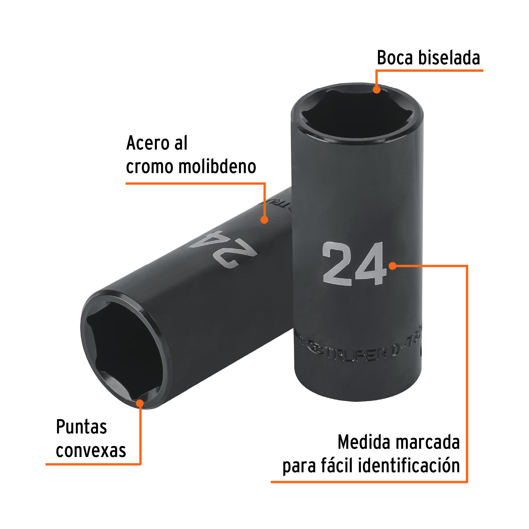 Copa larga de impacto 24 mm 6 puntas, raíz 1/2" - Imagen 3
