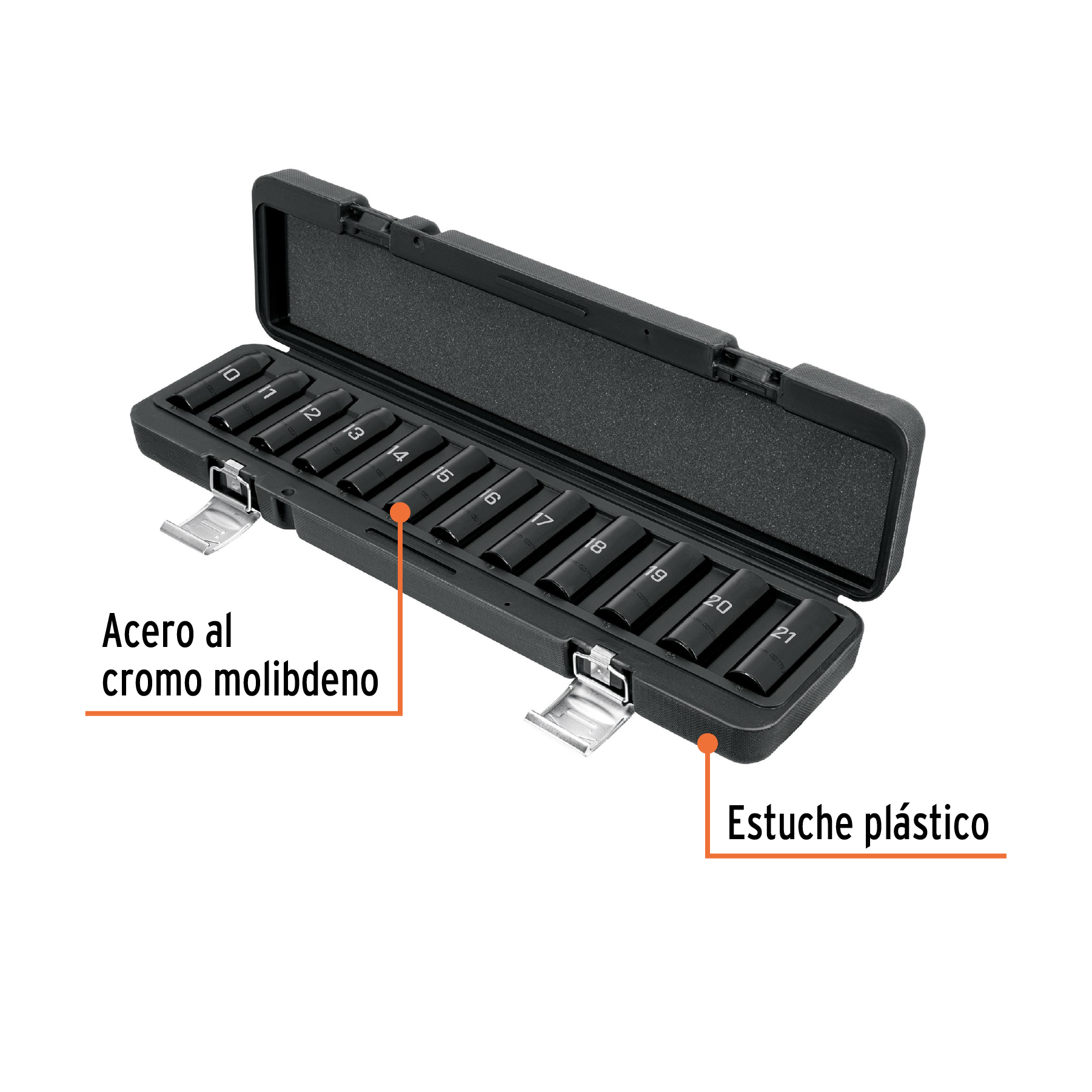 Juego de 12 copas largas de impacto raíz 1/2" 6 puntas mm - Imagen 3