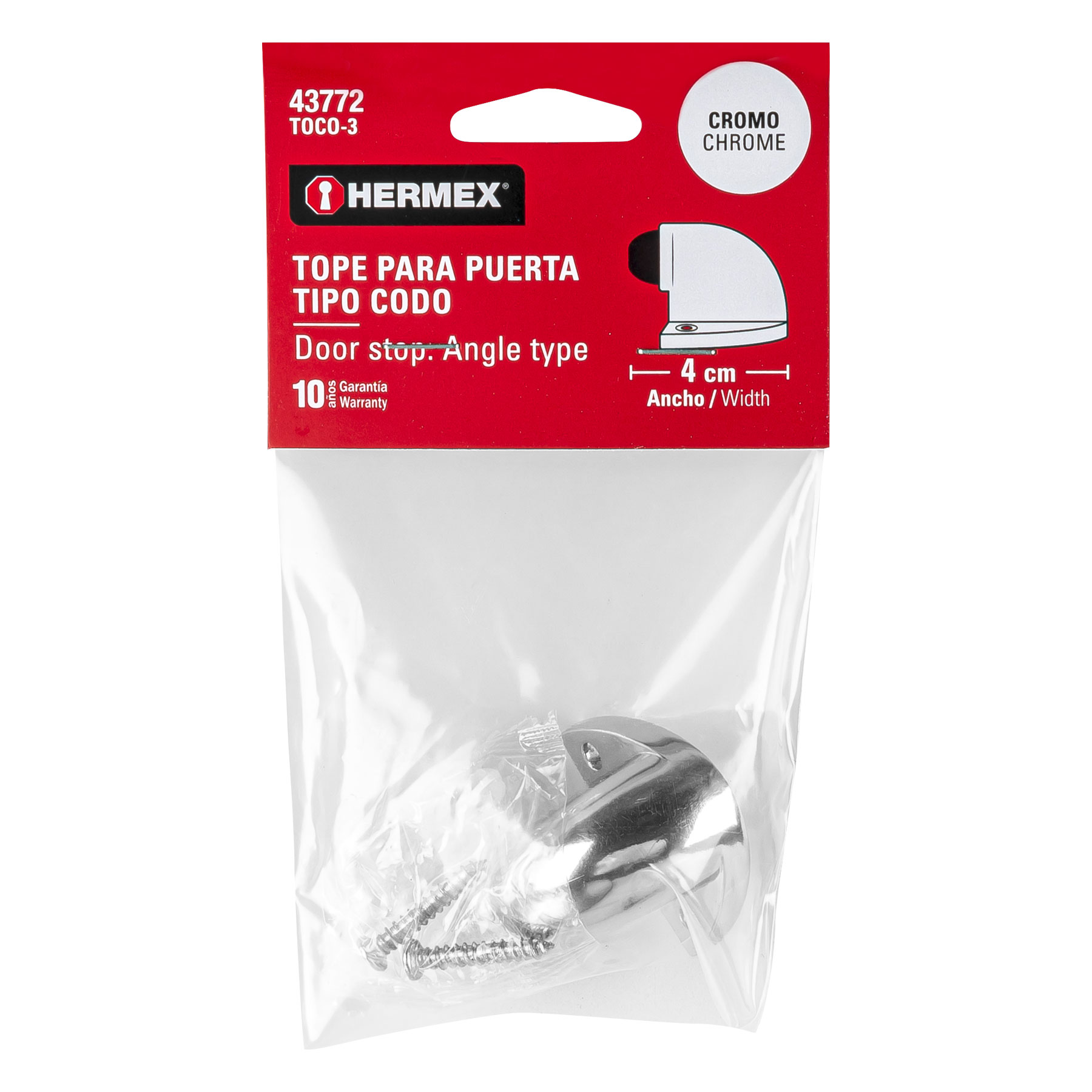 Tope tipo codo para puerta acabado cromo Hermex - Imagen 2