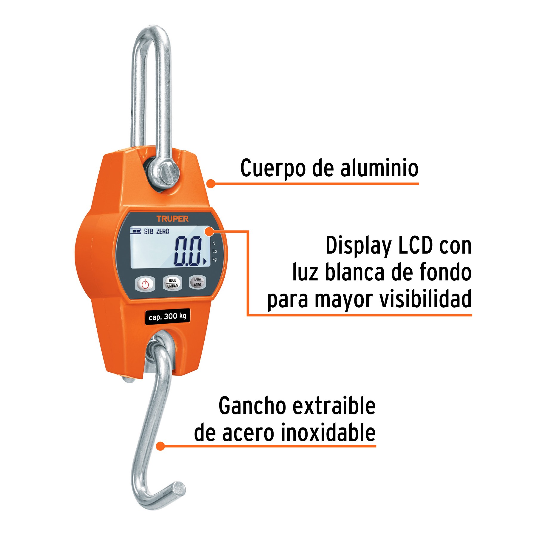 Báscula capacidad 300 kg electrónica colgante Truper - Imagen 3
