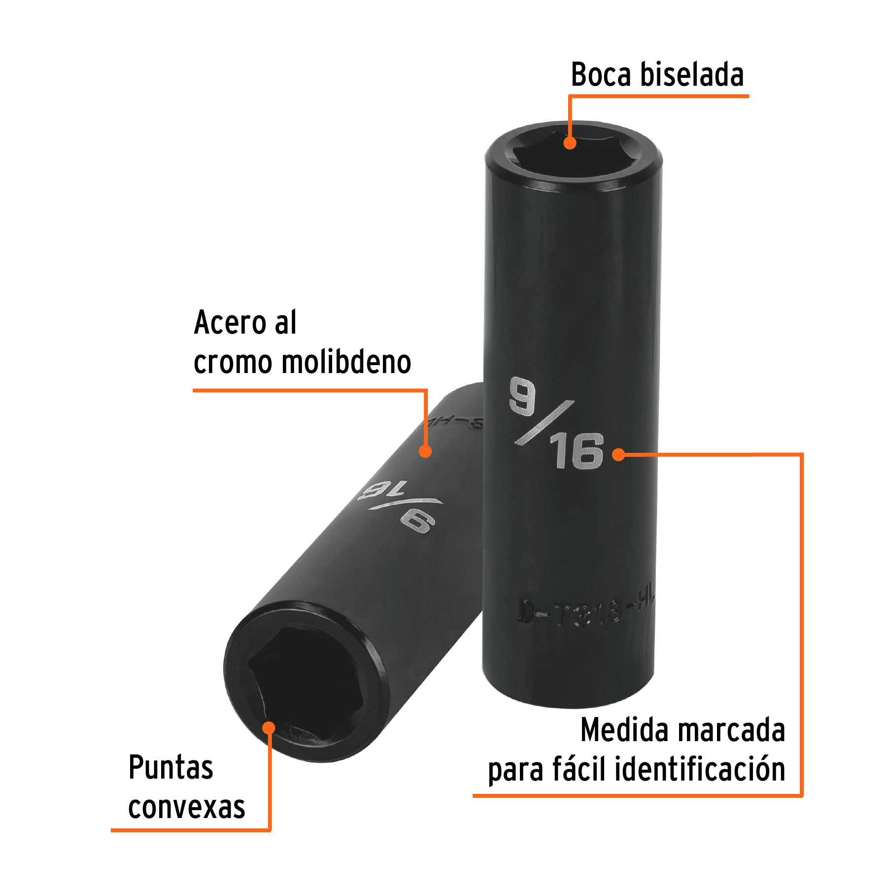 Copa larga impacto de 9/16" 6 puntas raíz 1/2" - Imagen 3