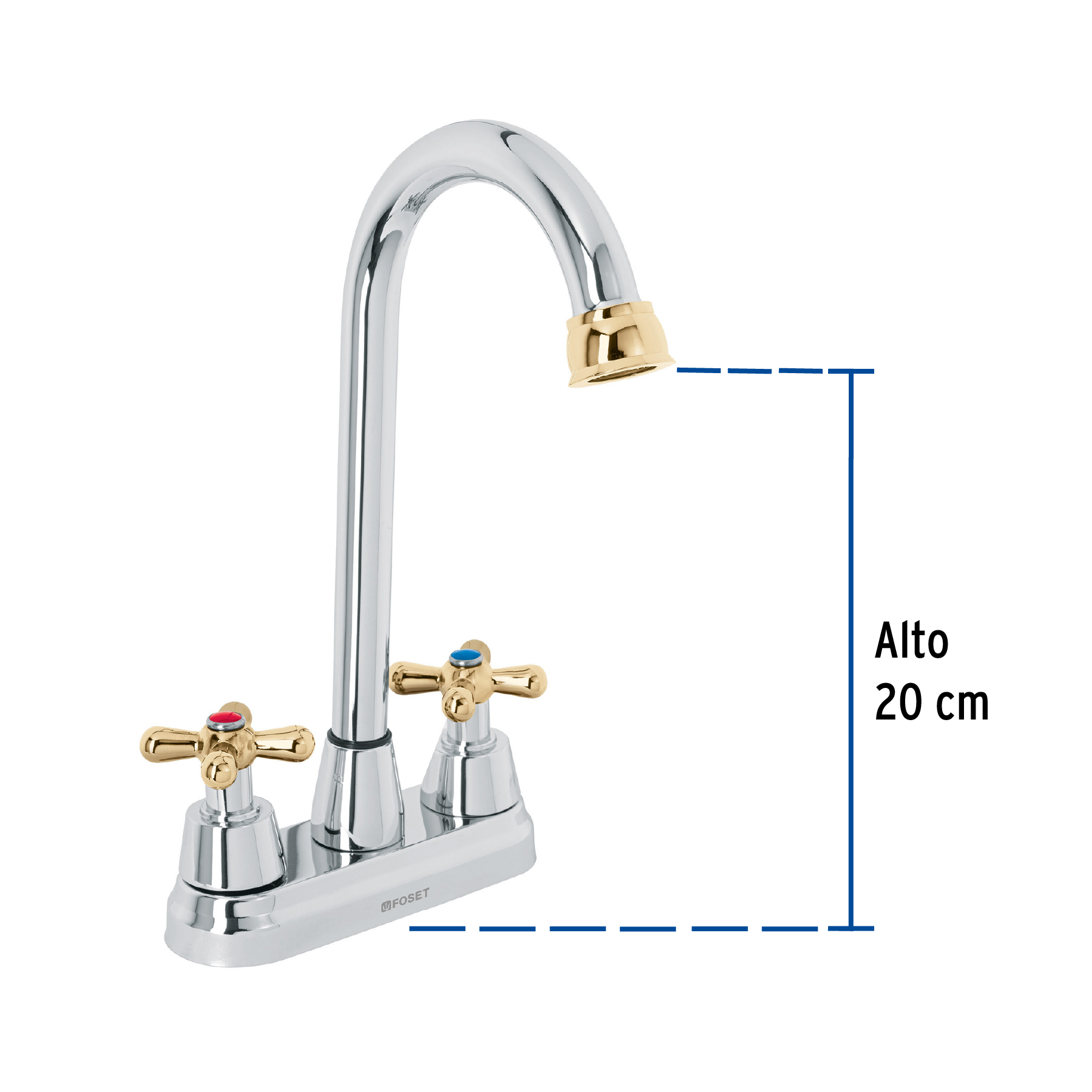 Mezcladora cromo-oro 4" p/lavabo tipo bar cruceta - Imagen 4