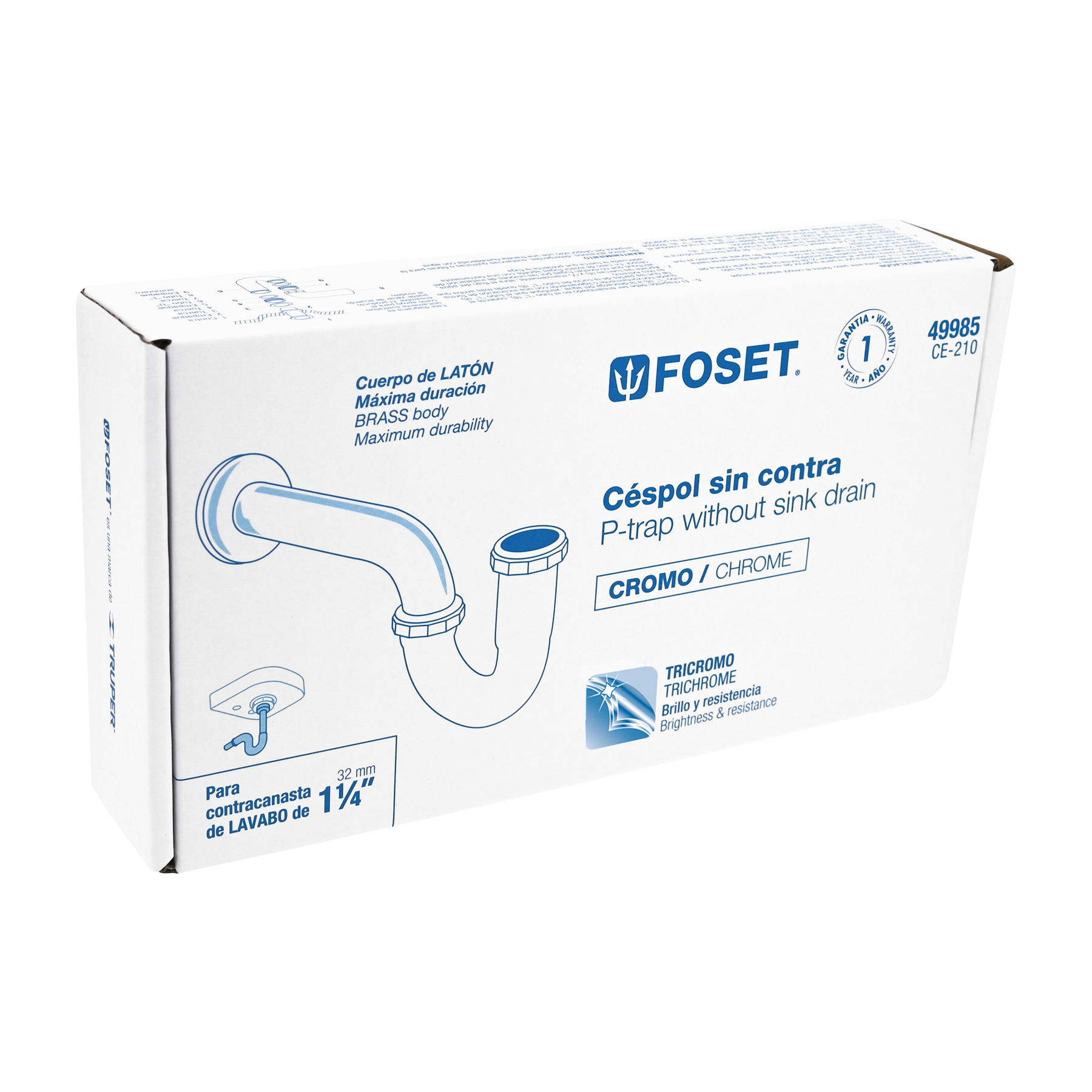 Céspol 1-1/4" sin contra latón cromo para lavabo - Imagen 2