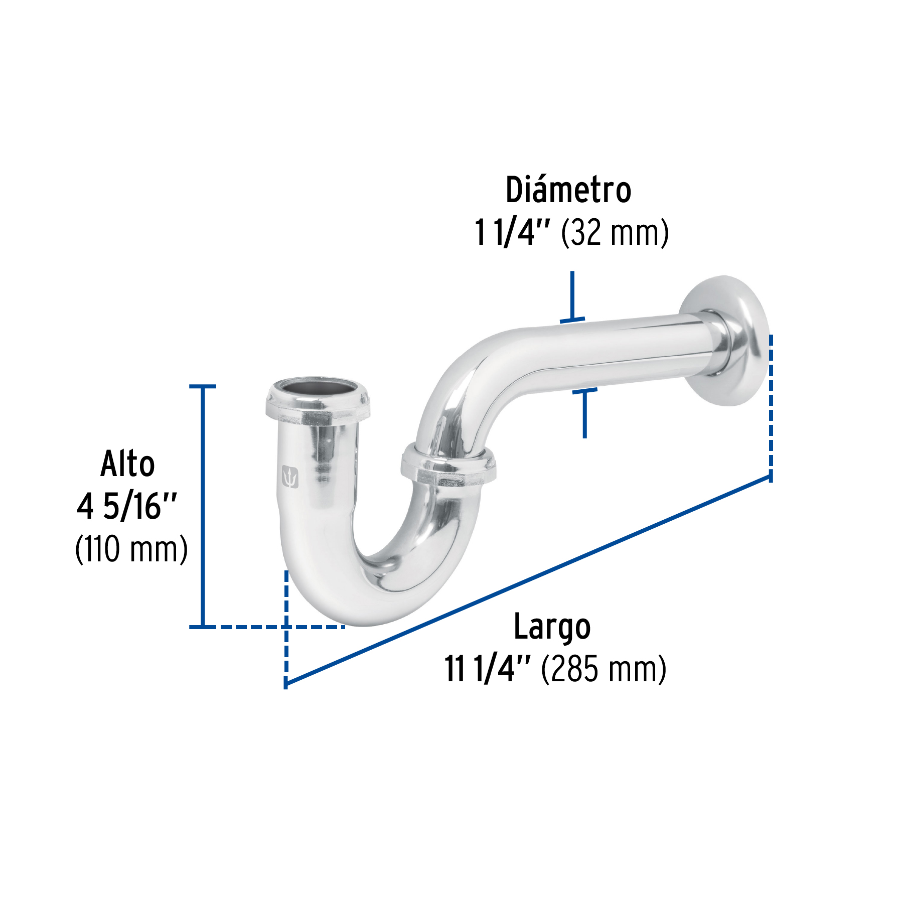 Céspol 1-1/4" sin contra latón cromo para lavabo - Imagen 3