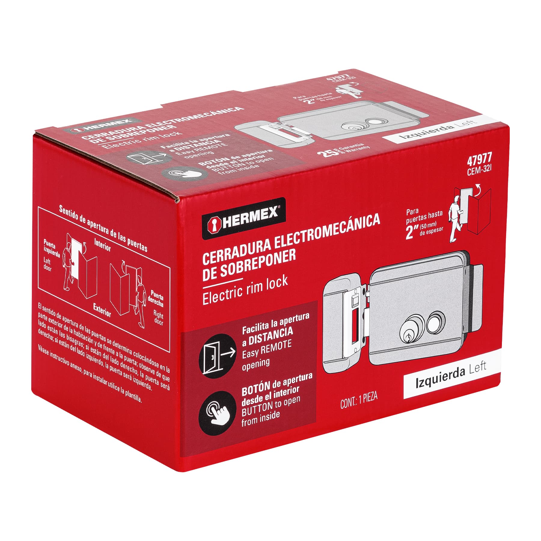 Cerradura electromecánica con botón, izquierda - Imagen 2