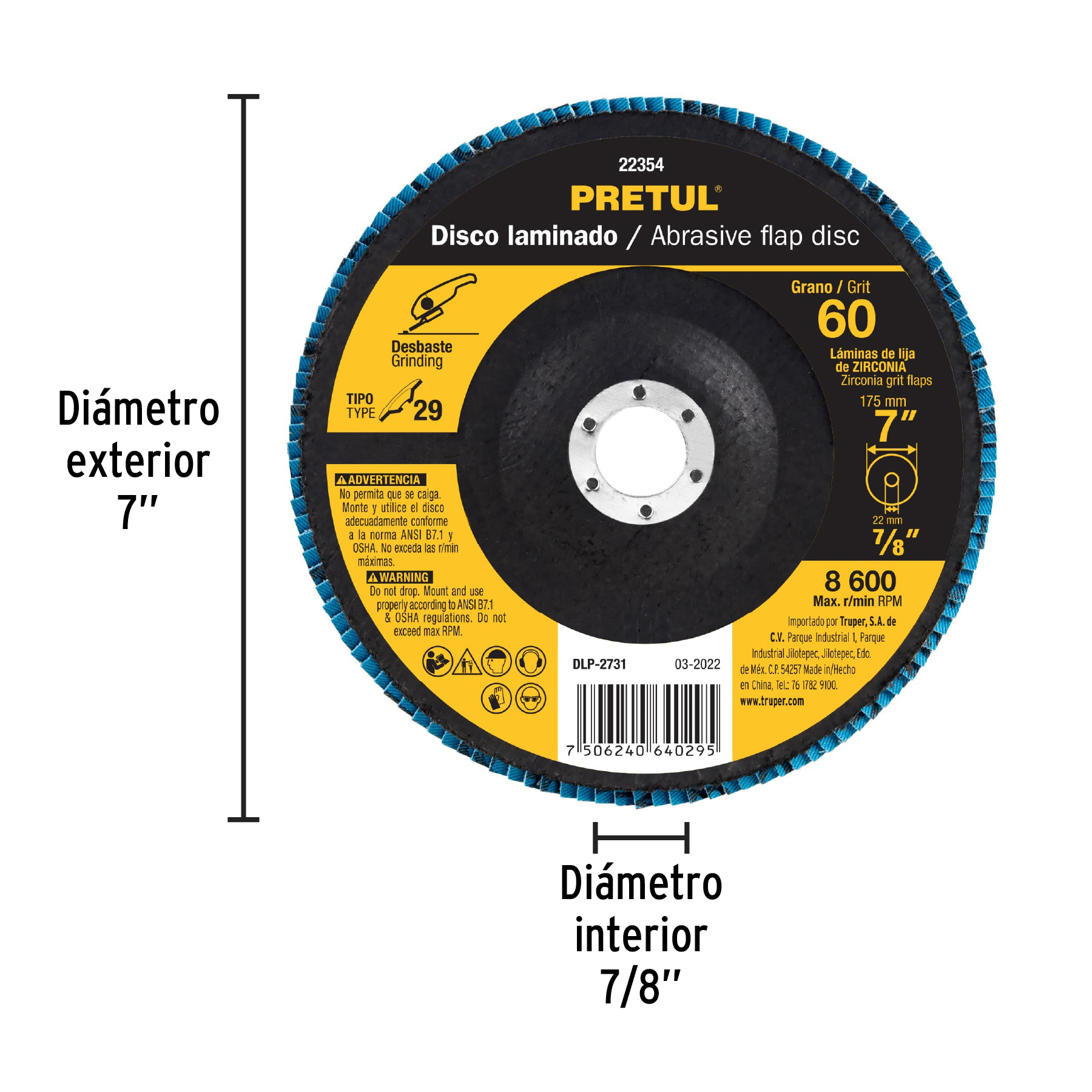 Disco 7" laminado grano 60 centro 7/8" Pretul - Imagen 4