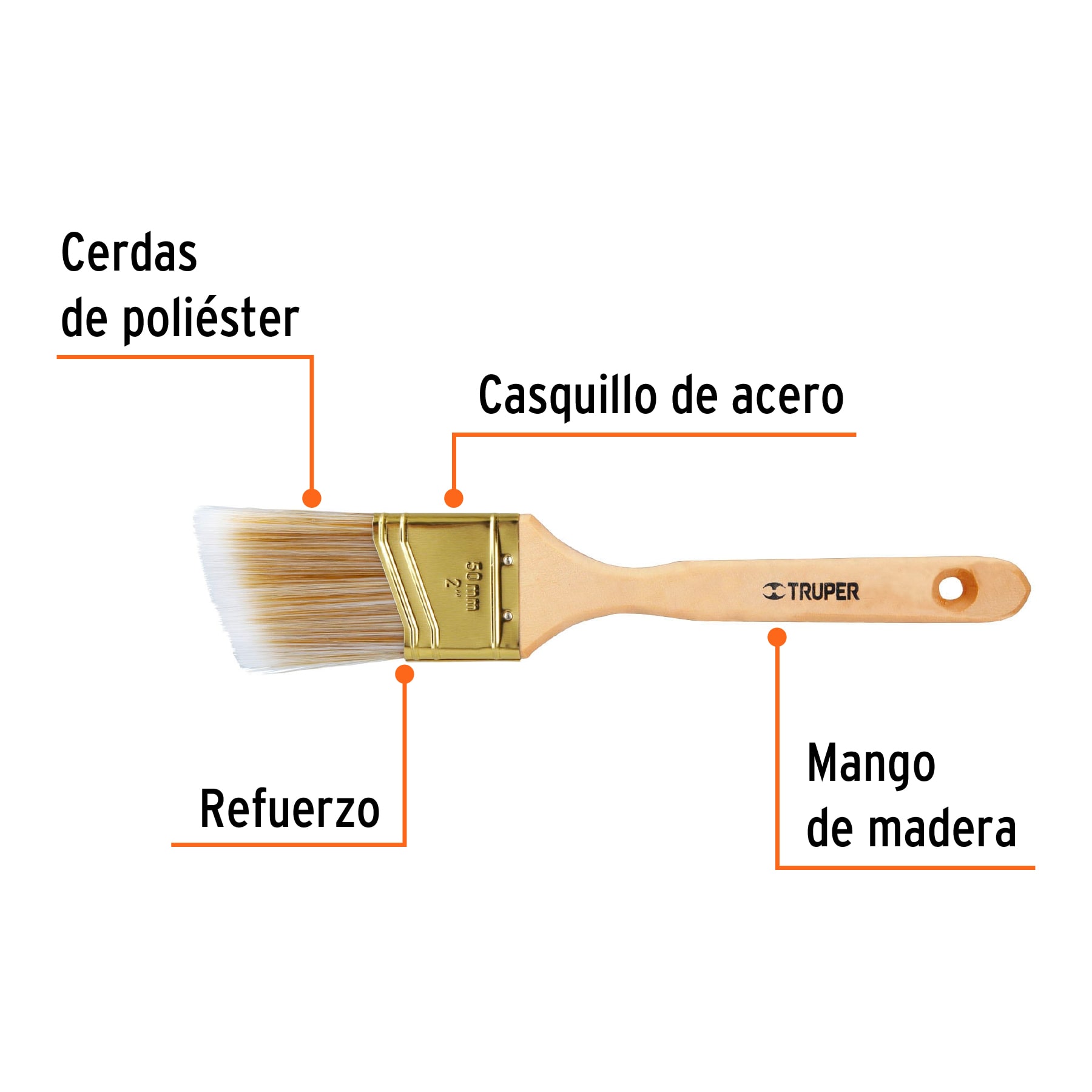 Brocha cerdas sintéticas 2" corte angular mango de madera - Imagen 4