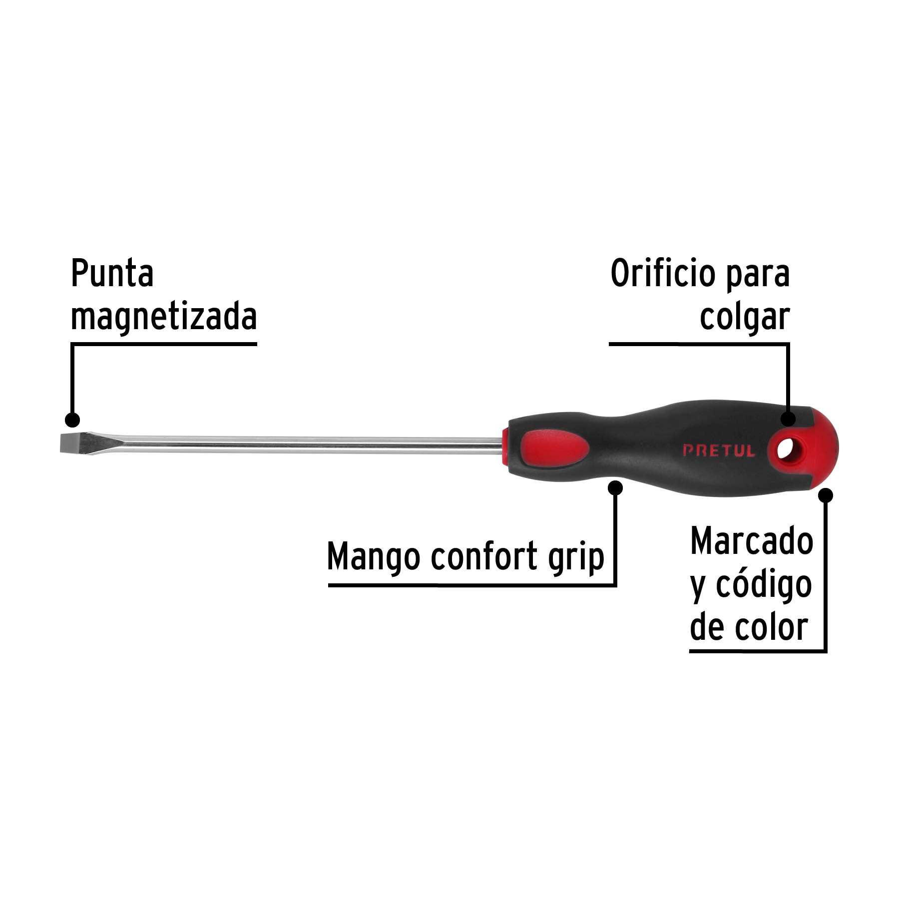 Desarmador plano 1/4" x 6" Comfort Grip Pretul - Imagen 3