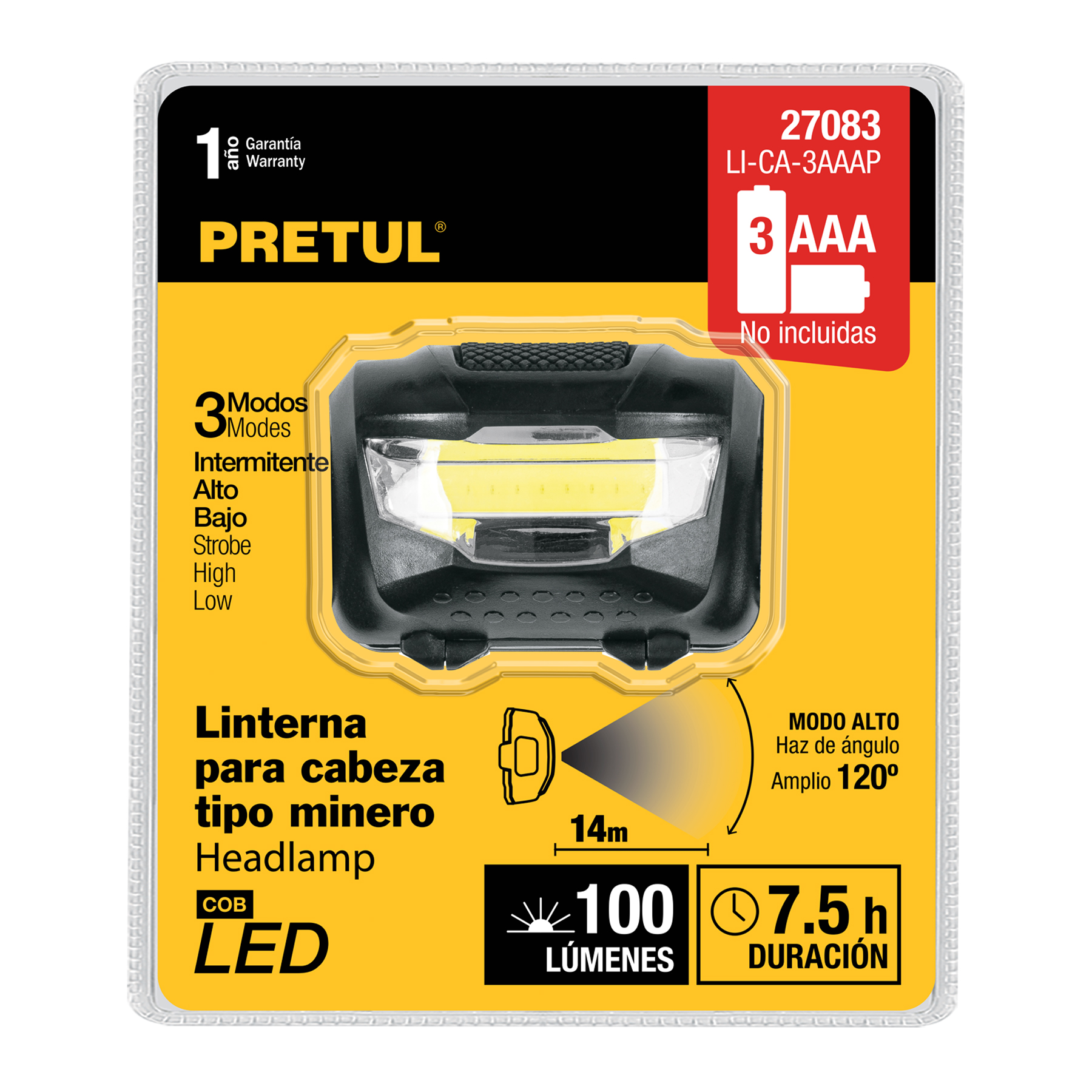 Linterna de minero 3 LEDs 65 lm de 3 pilas AAA Pretul