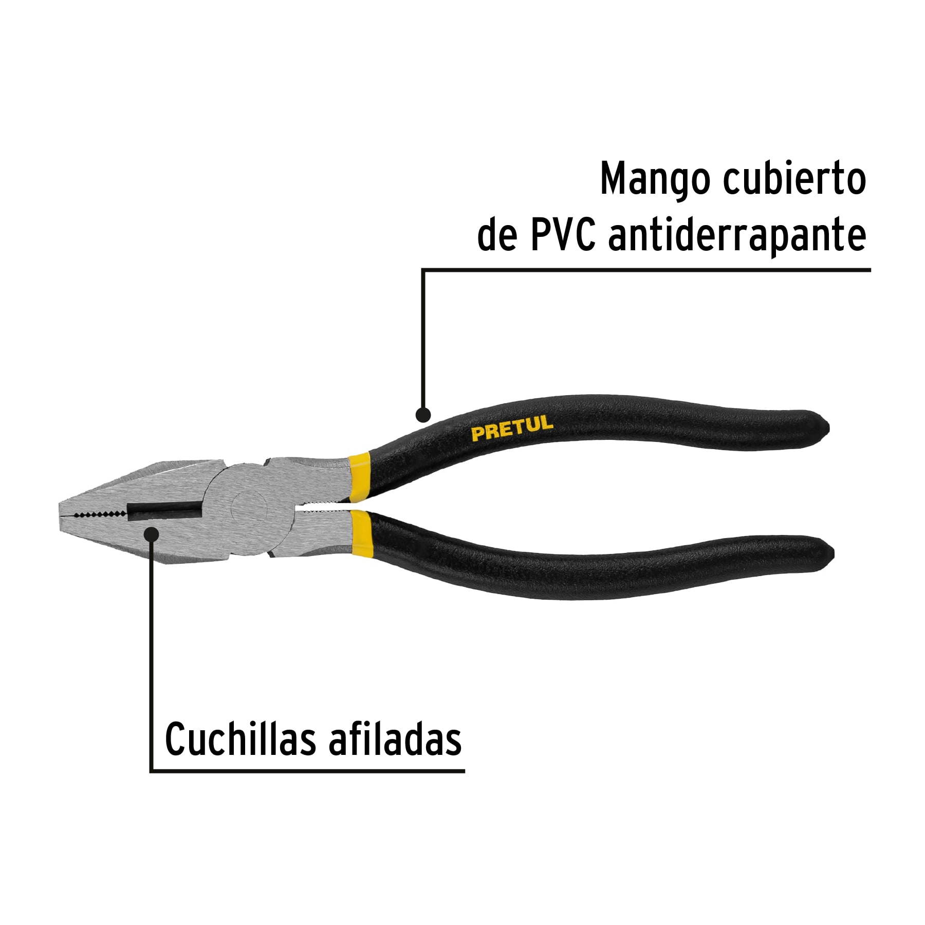Pinza para electricista 8" mango de PVC Pretul - Imagen 3