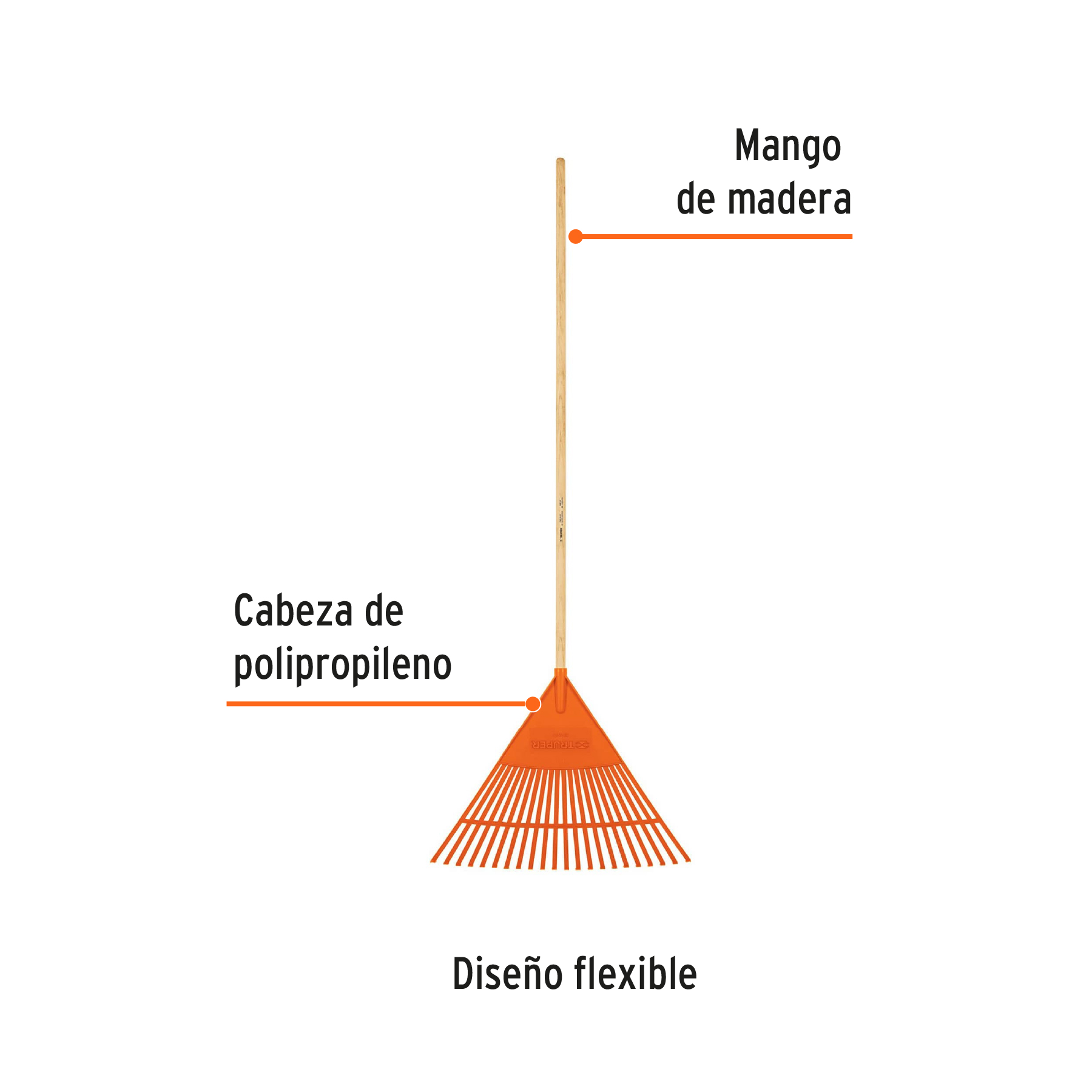 Escoba plástica flexible para jardín 22 dientes mango 48" - Imagen 2