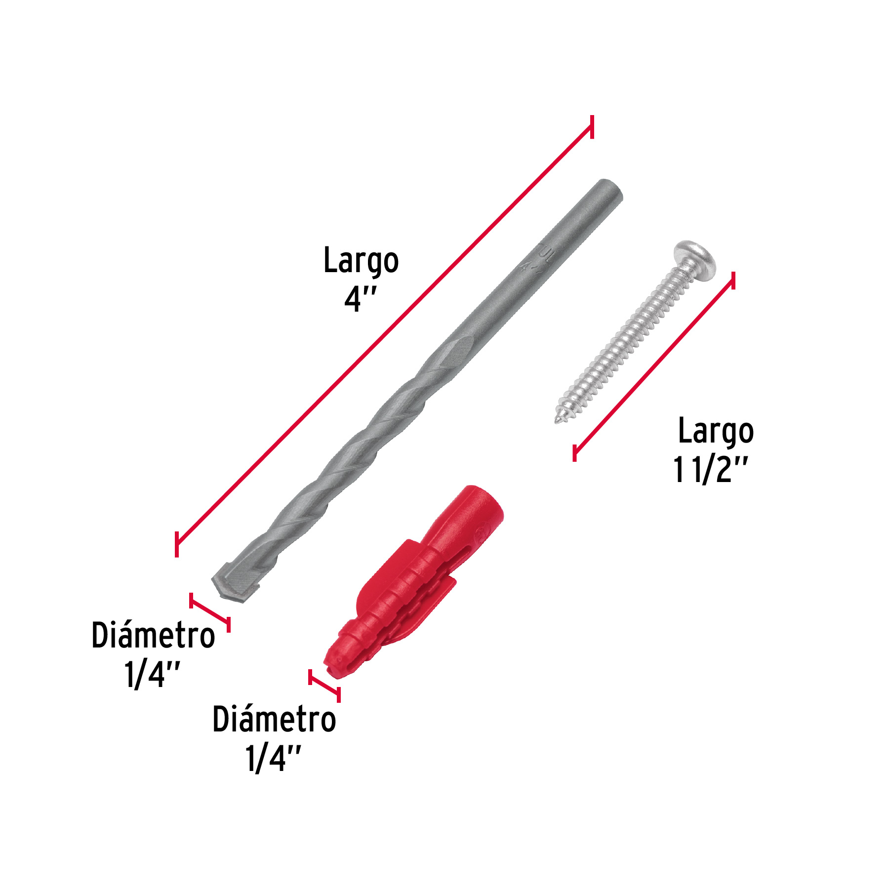 Kit de 20 taquetes 1/4" con tornillos #8 y 1 broca 1/4" - Imagen 4