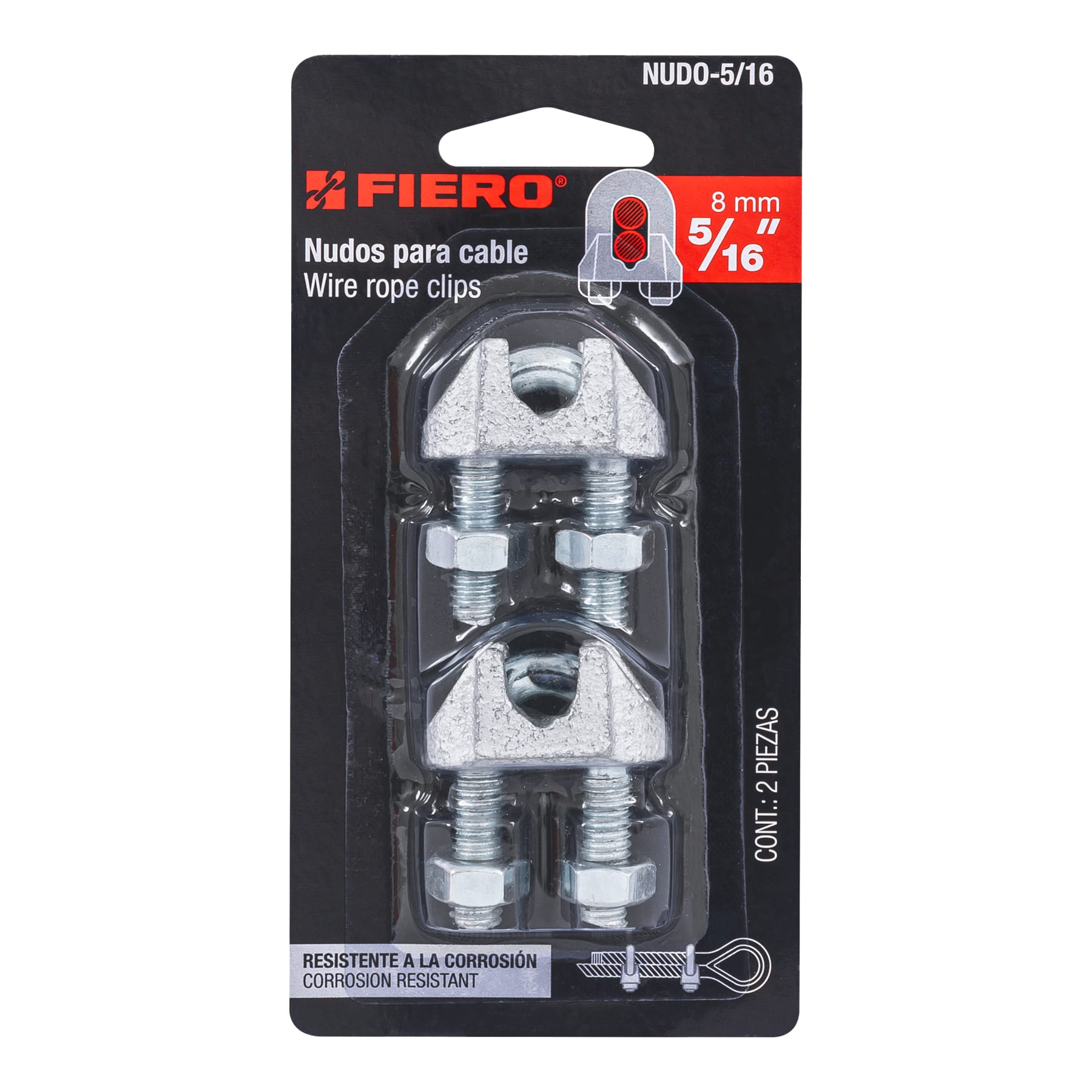 Blíster con 2 nudos de hierro p/cable de 5/16" - Imagen 2
