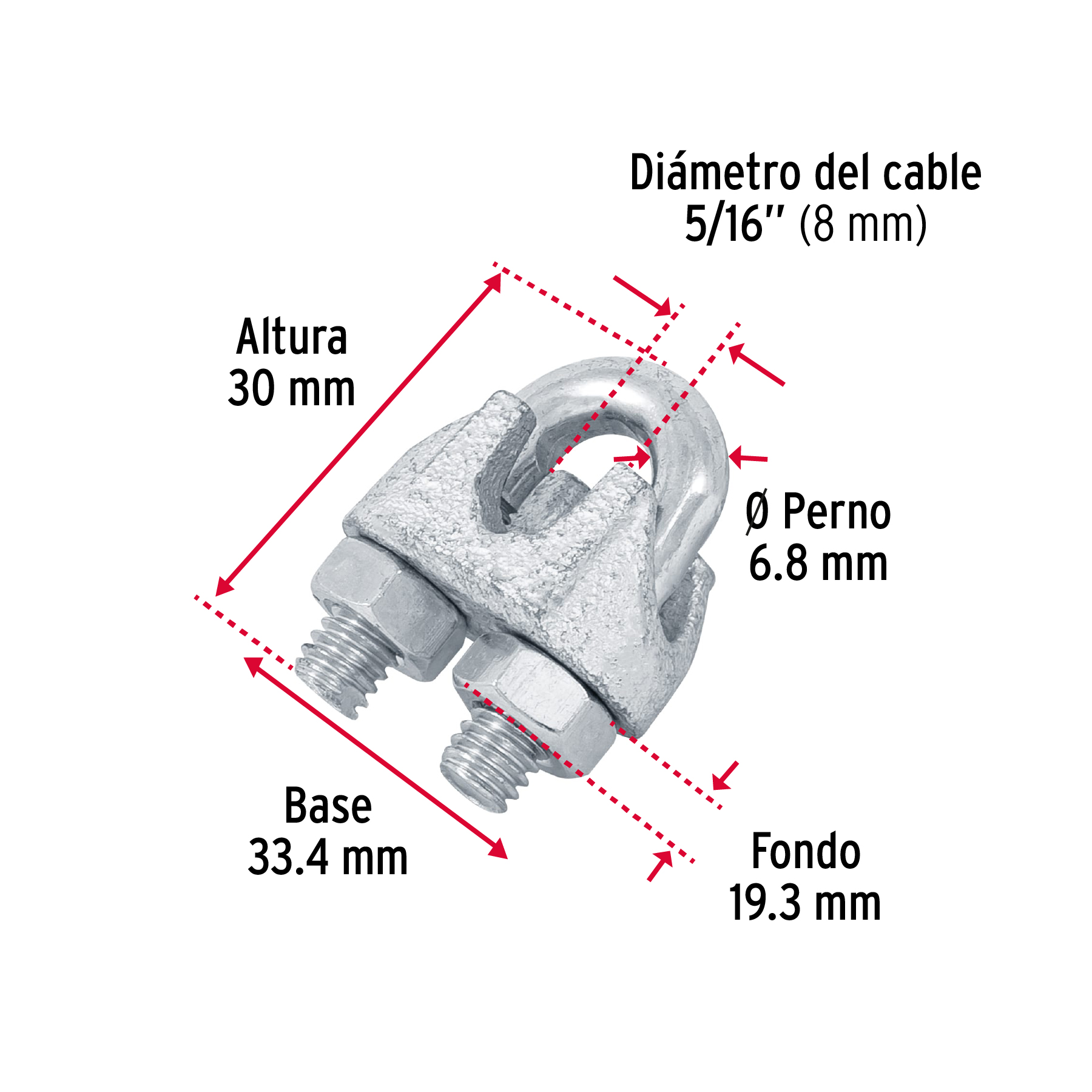 Blíster con 2 nudos de hierro p/cable de 5/16" - Imagen 4