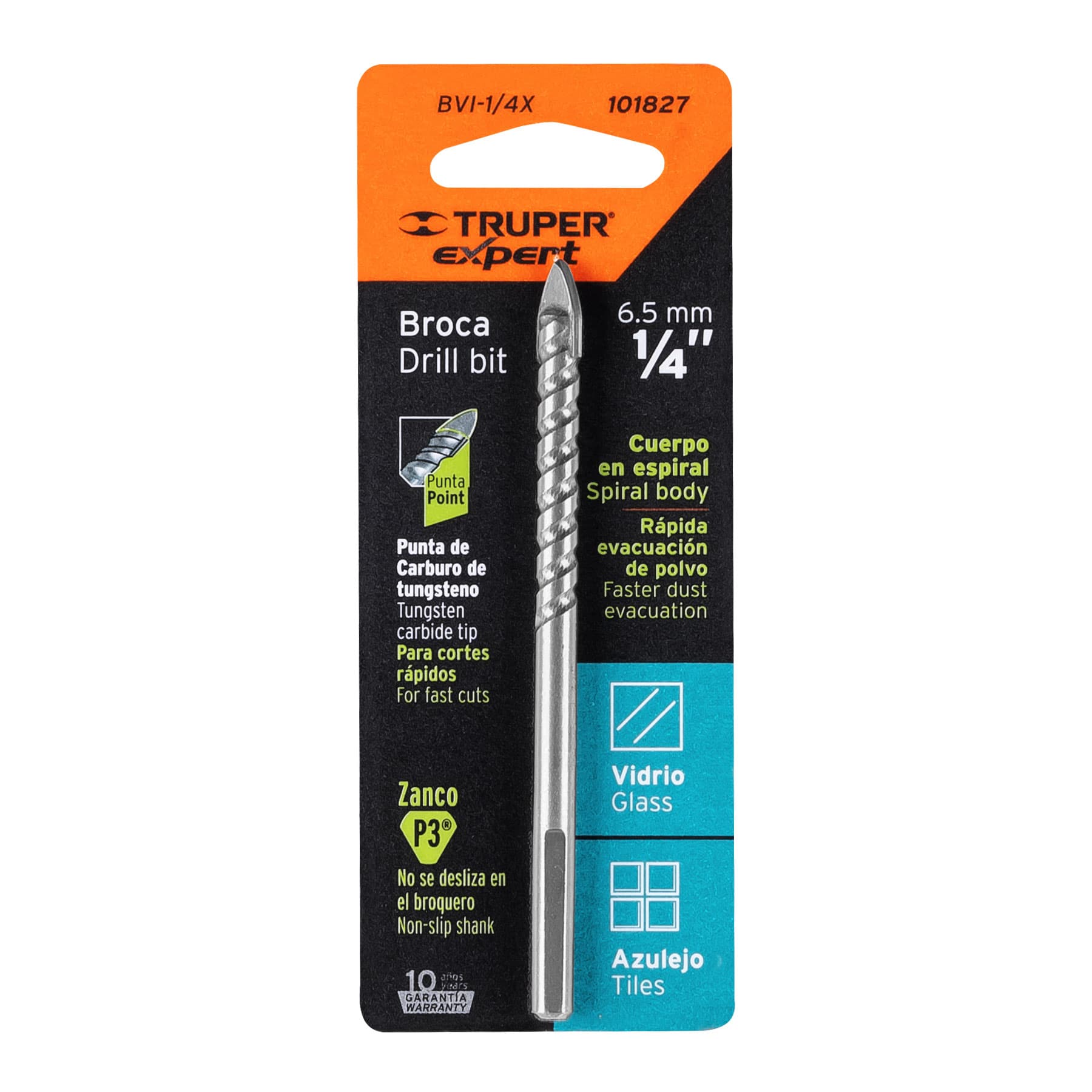 Broca para vidrio y azulejo 1/4" Truper Expert