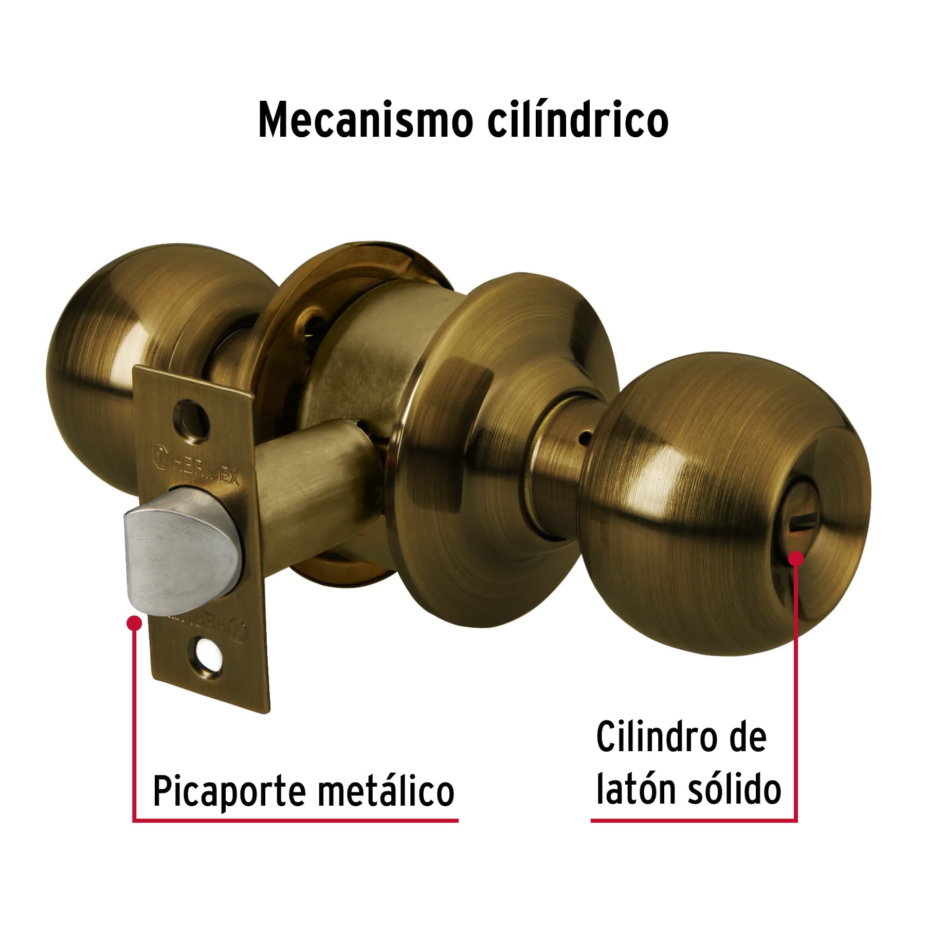Cerradura tipo esfera p/baño latón antiguo Hermex - Imagen 4