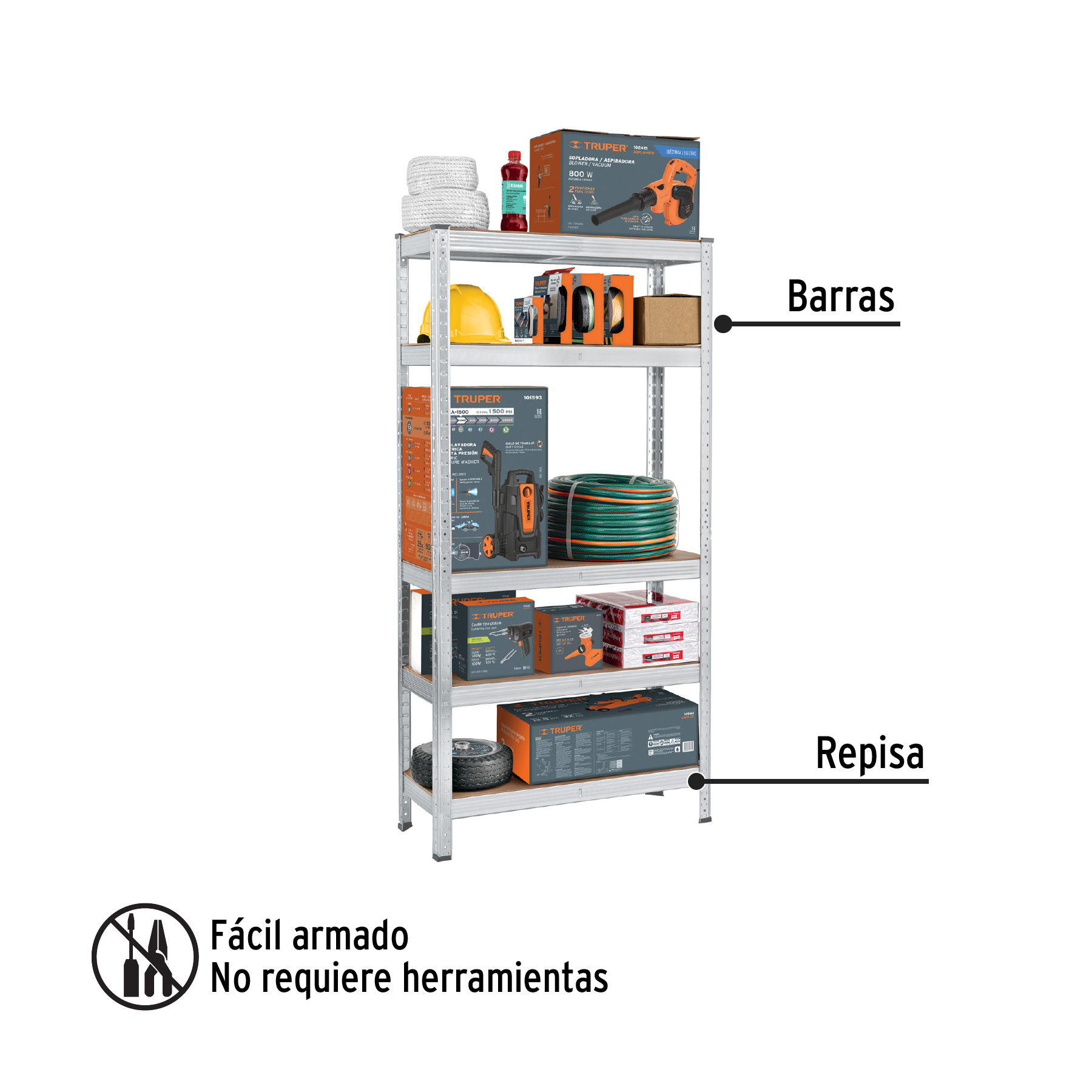 Estante metálico 5 repisas MDF cap. 77 lb PRETUL - Imagen 3