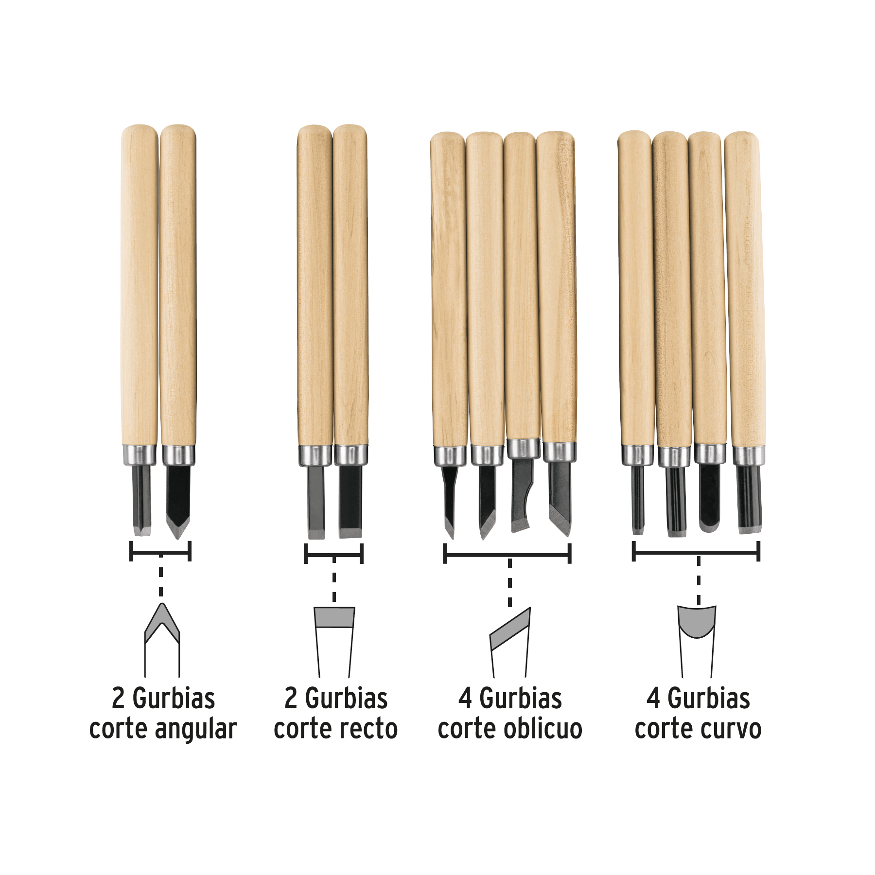 Juego de 12 gurbias escolares para madera Pretul