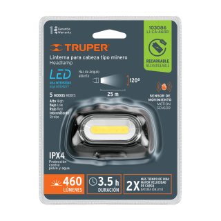 Linterna de minero LED 460 lm con sensor recargable TRUPER
