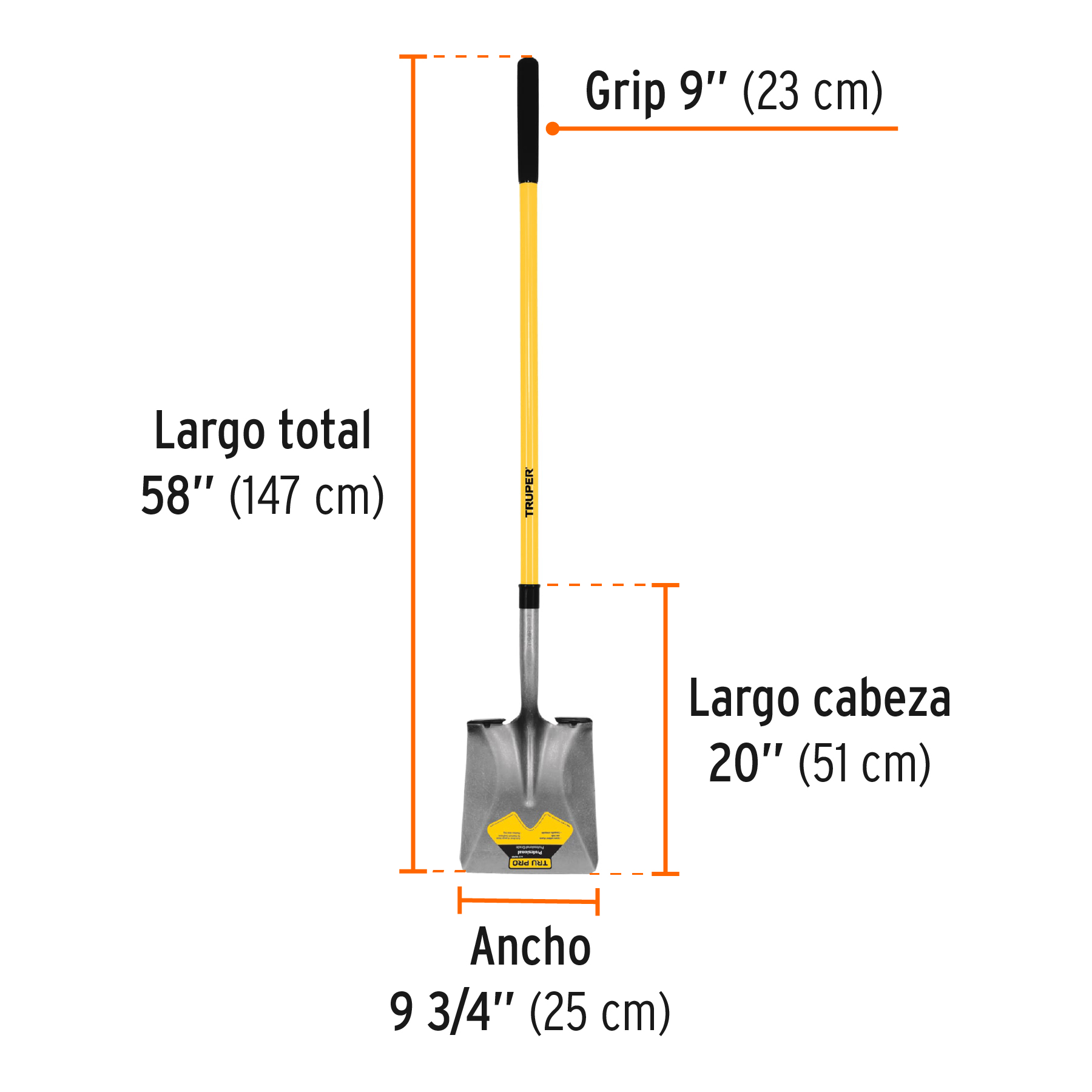 Pala cuadrada Tru Pro mango largo de fibra de vidrio 48" - Imagen 3