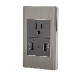 Placa armada acero 1 contacto y 2 puertos USB Lisboa