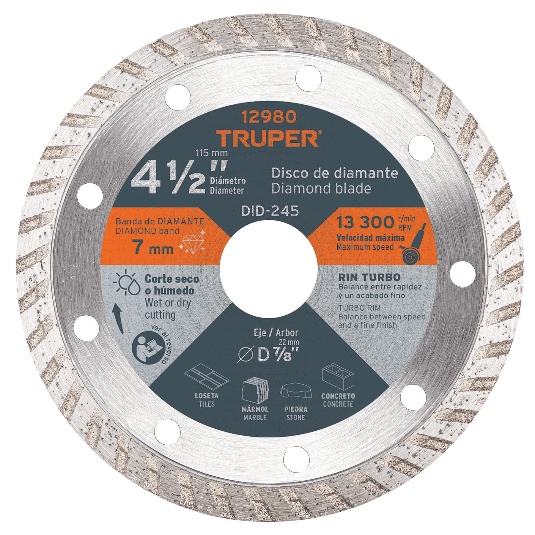 Disco de diamante de 4-1/2" x 2.2 mm rin turbo Truper