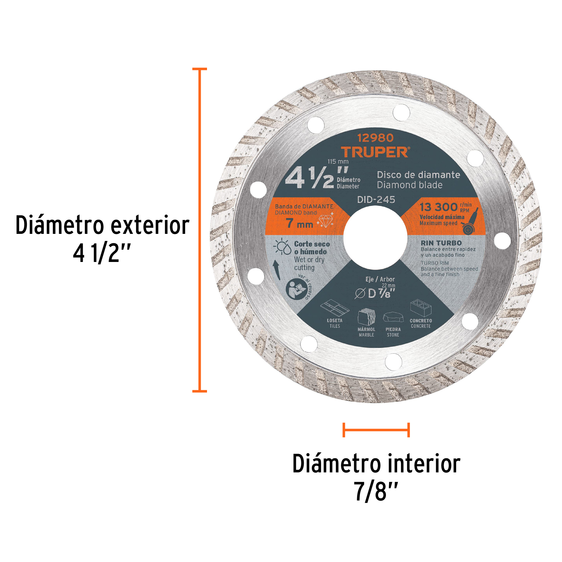 Disco de diamante de 4-1/2" x 2.2 mm rin turbo Truper - Imagen 4