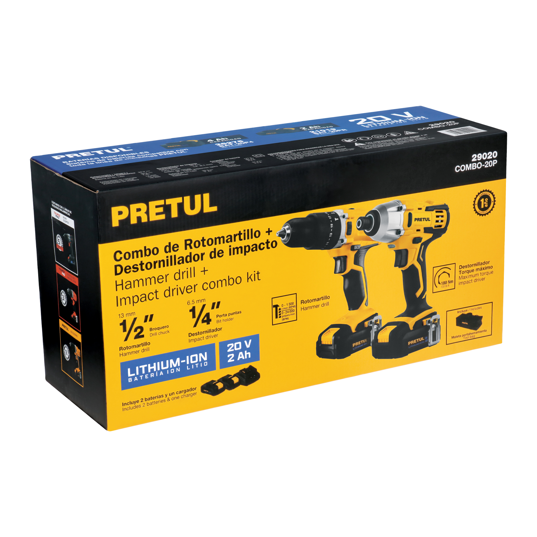 Combo rotomartillo/destornillador impacto inal. 20V PRETUL - Imagen 2